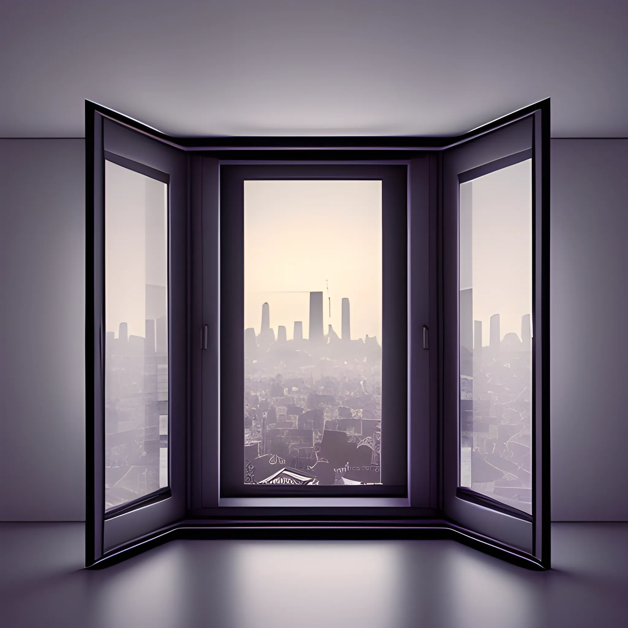 a dark room and in the window you can see the city of the future
