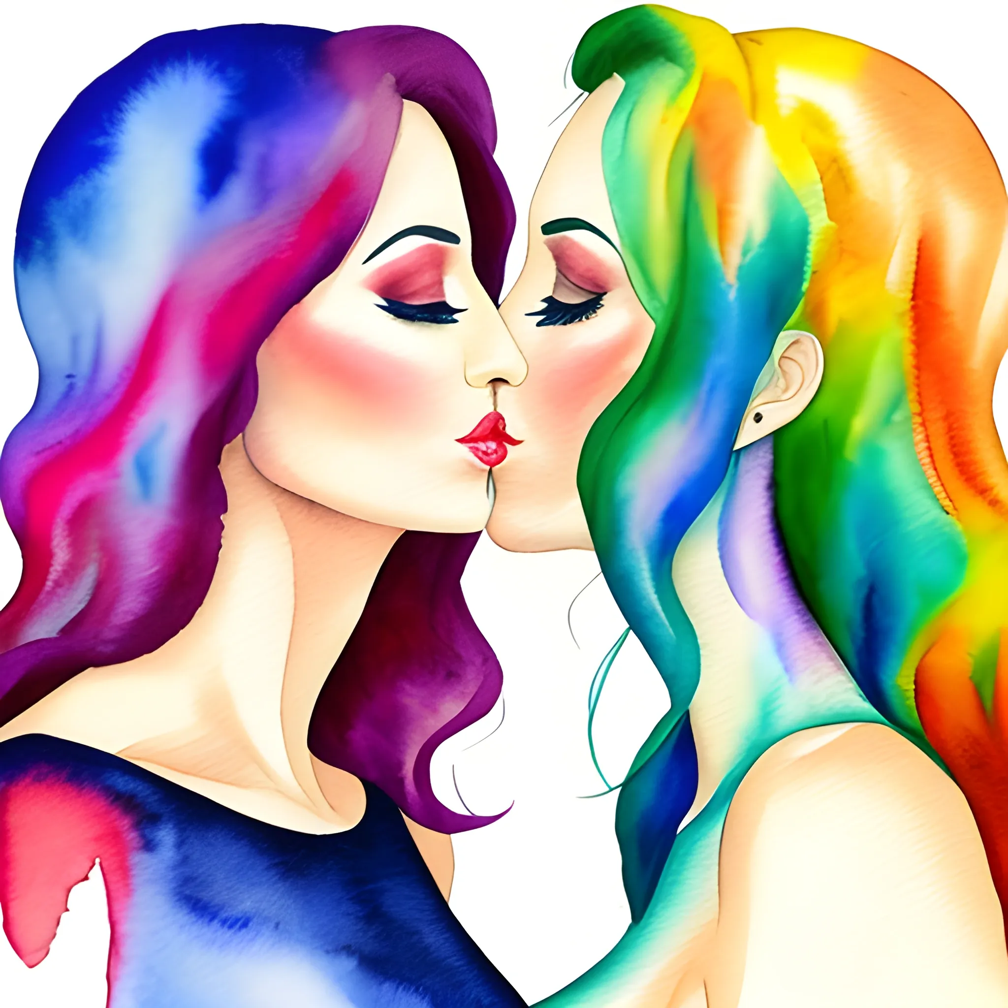 , Water Color girls kissing
