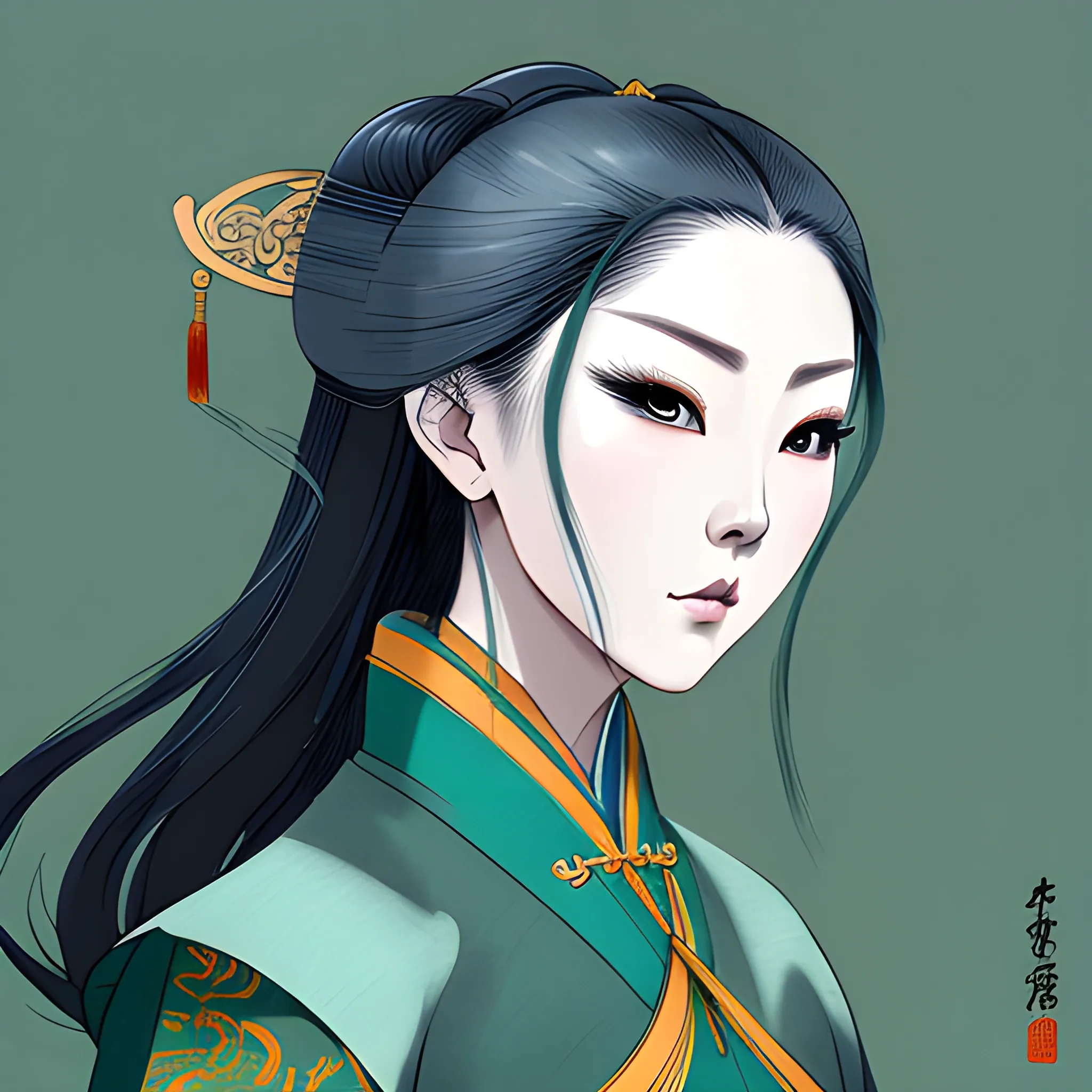 (GuoFeng3)fantasy manga, stylish , Chinese ink painting, Chinese style, wearing Chinese costumes, Chinese ancient artist Qiu Ying style , blank - leaving , freehand brushwork green and blue color
character concept art , beautiful face , ultra - detailed face , dynamic angle , high sense illustration , masterpiece ,8k wallpaper , 