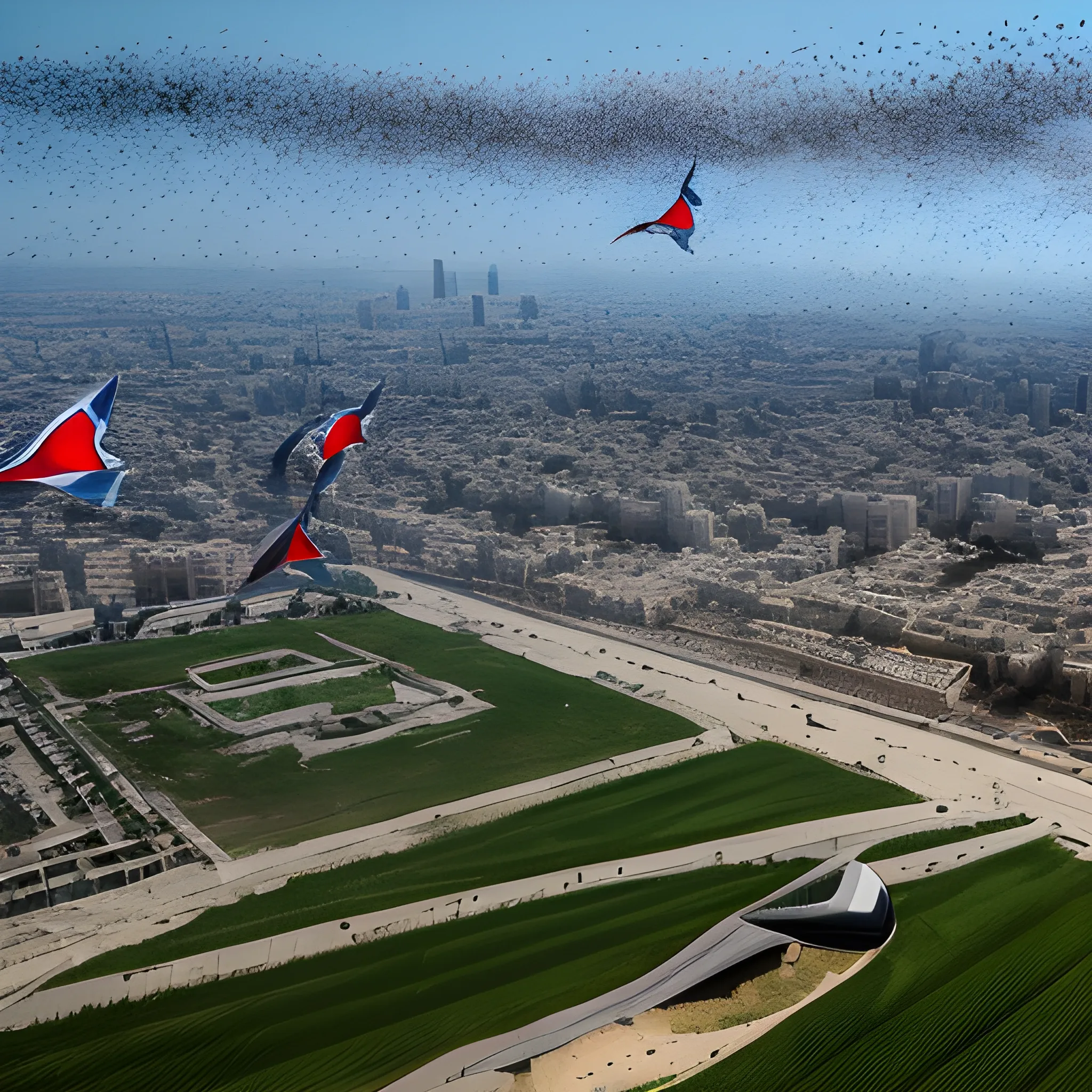 low kids moving and flying like angels shaped, in ghaza palastine, Rockets bearing Israeli flags fall from the sky, realistique, 4K. portrait shot, 