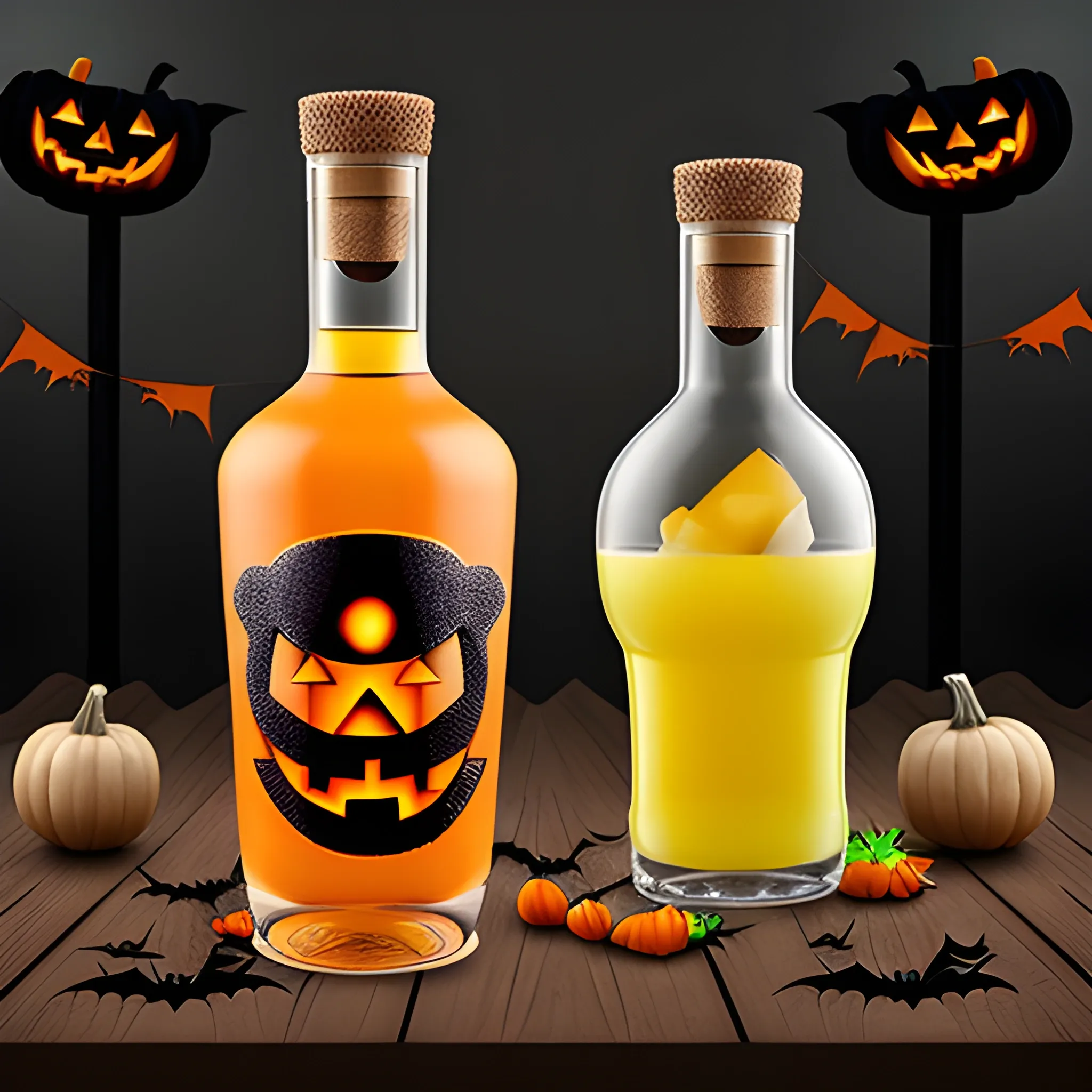 botella de pisco estilo halloween
