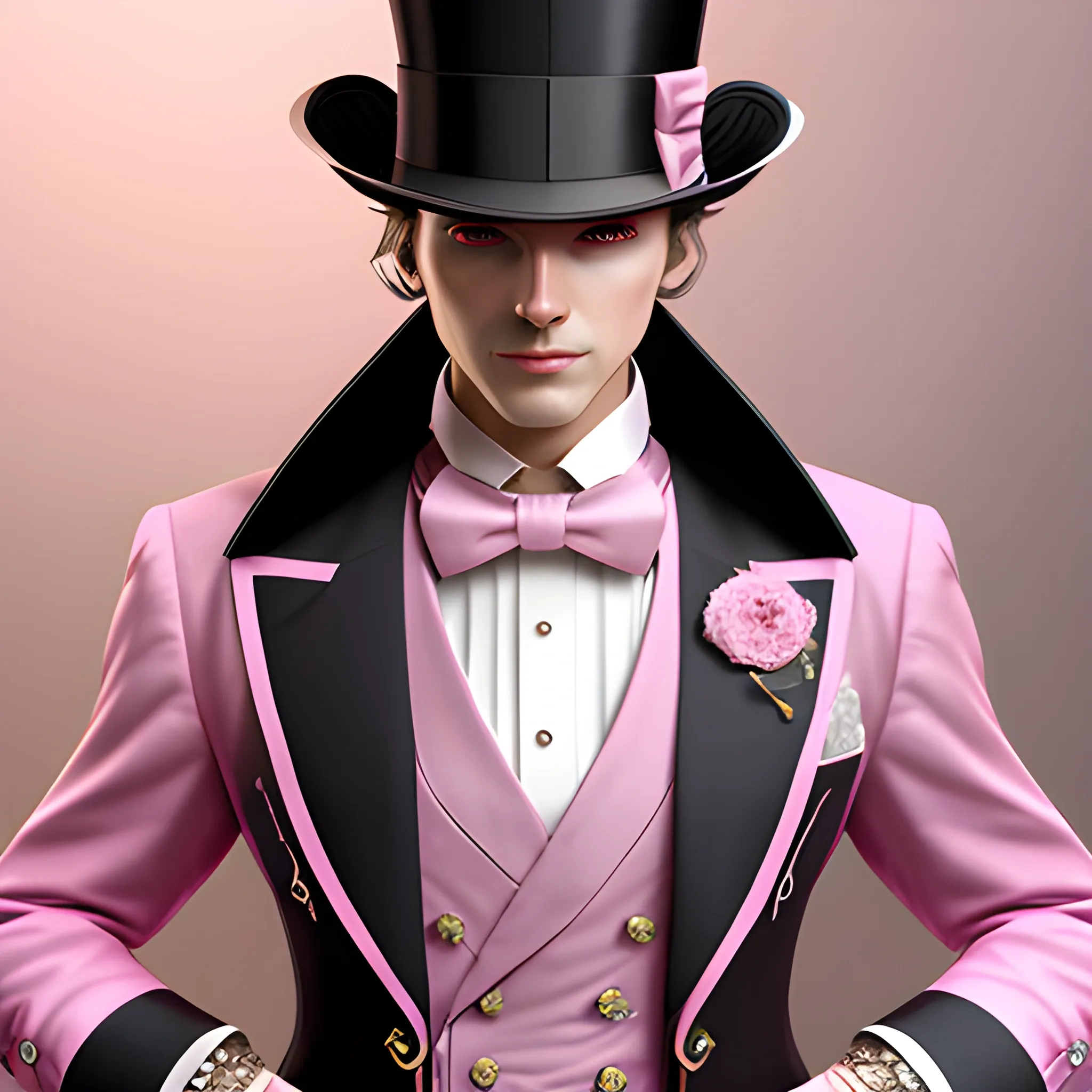 Noble, fantasy, stylish, elegant, wearing pink jacket, ray tracing, high details, sharp focus, concept art, a male, with top hat