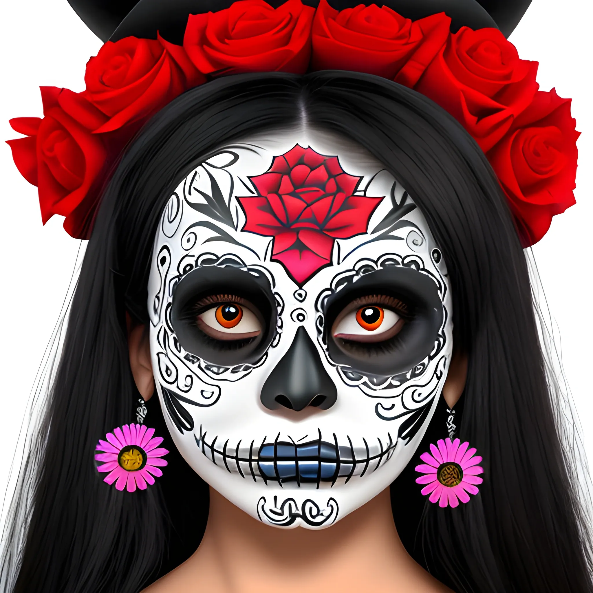 amazing catrina, day of the dead mask, realistic and cute face, full color, piccaso style
