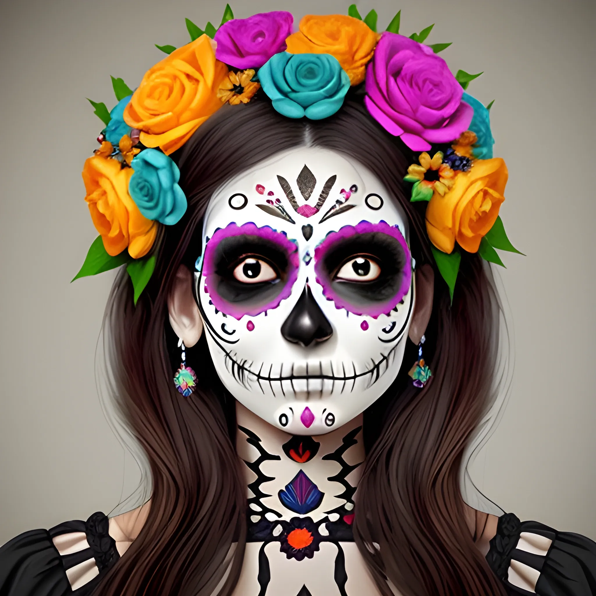 amazing day of the dead decoration, realistic and cute , full c ...