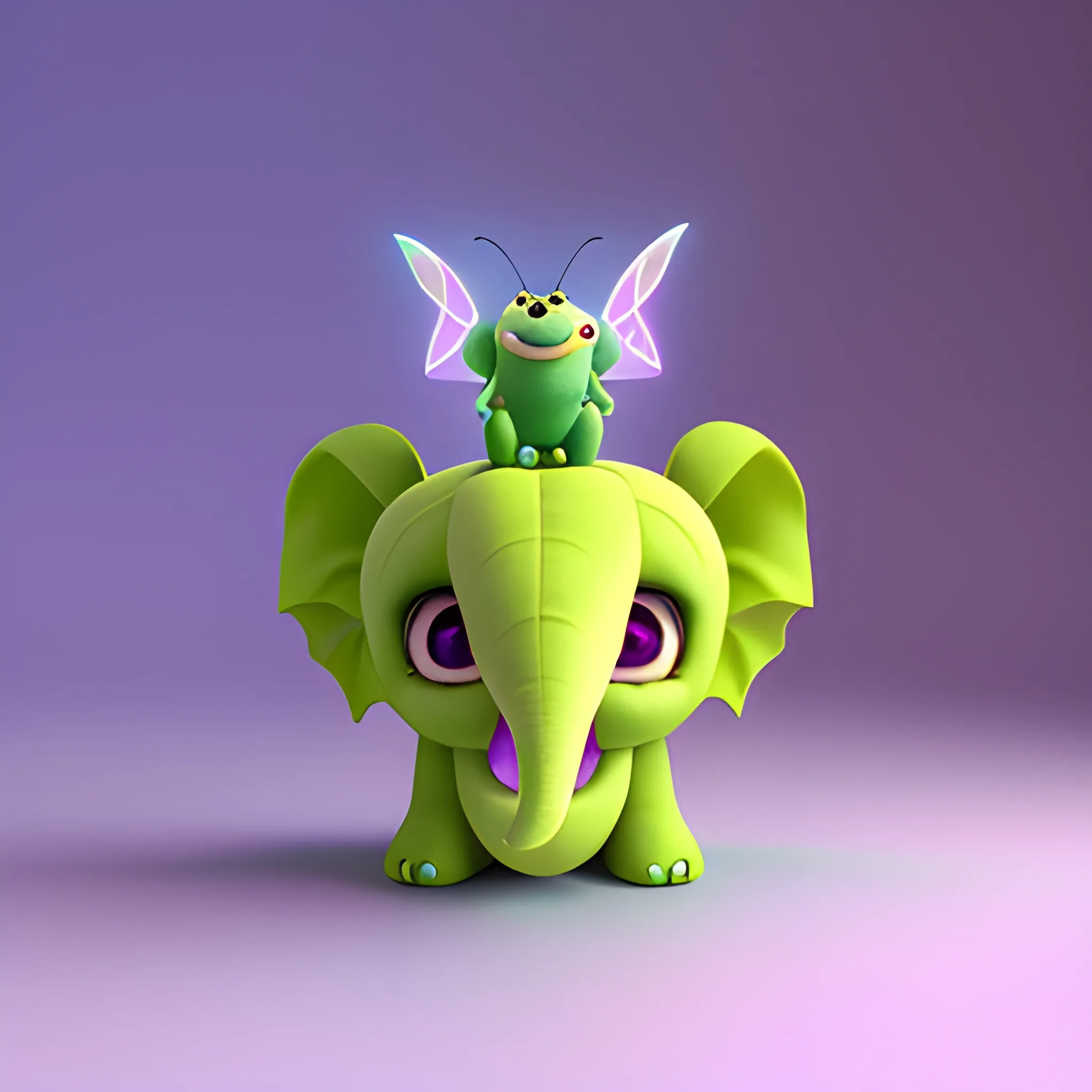 , 3D, Cartoon, Cute light lime Monster baby elefant, plush shaggy  body, with colorful butterfly wings on the back, eating  pallete ice cream coffee with higs, 3D, Hk , kwaii, like monster inc of pixar style, two saturate light filter color