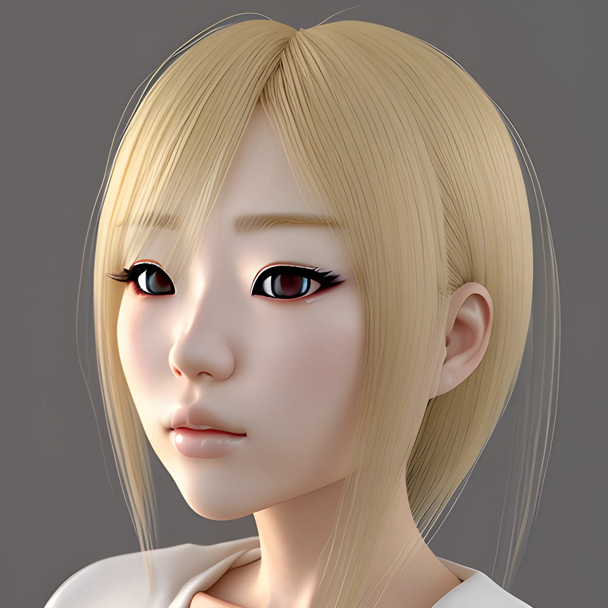 Japanese beautiful gal, 3D, photorealistic, blonde hair
