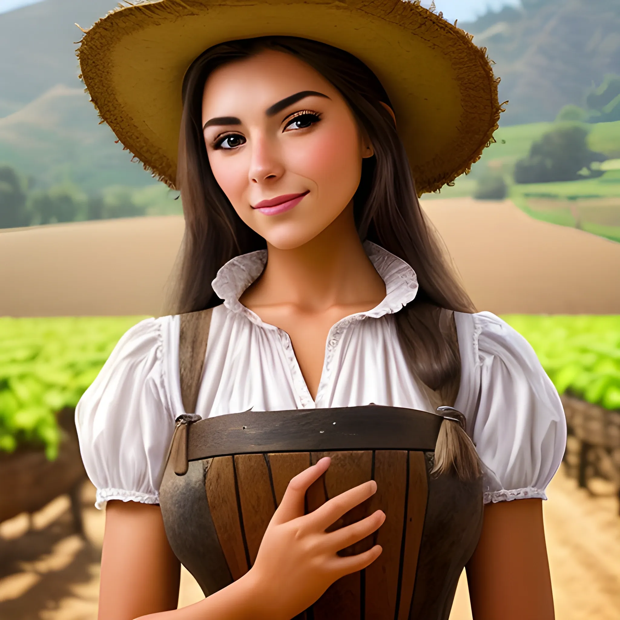 Hermosa chica de campo, estilo occidental, fotografía realista.

