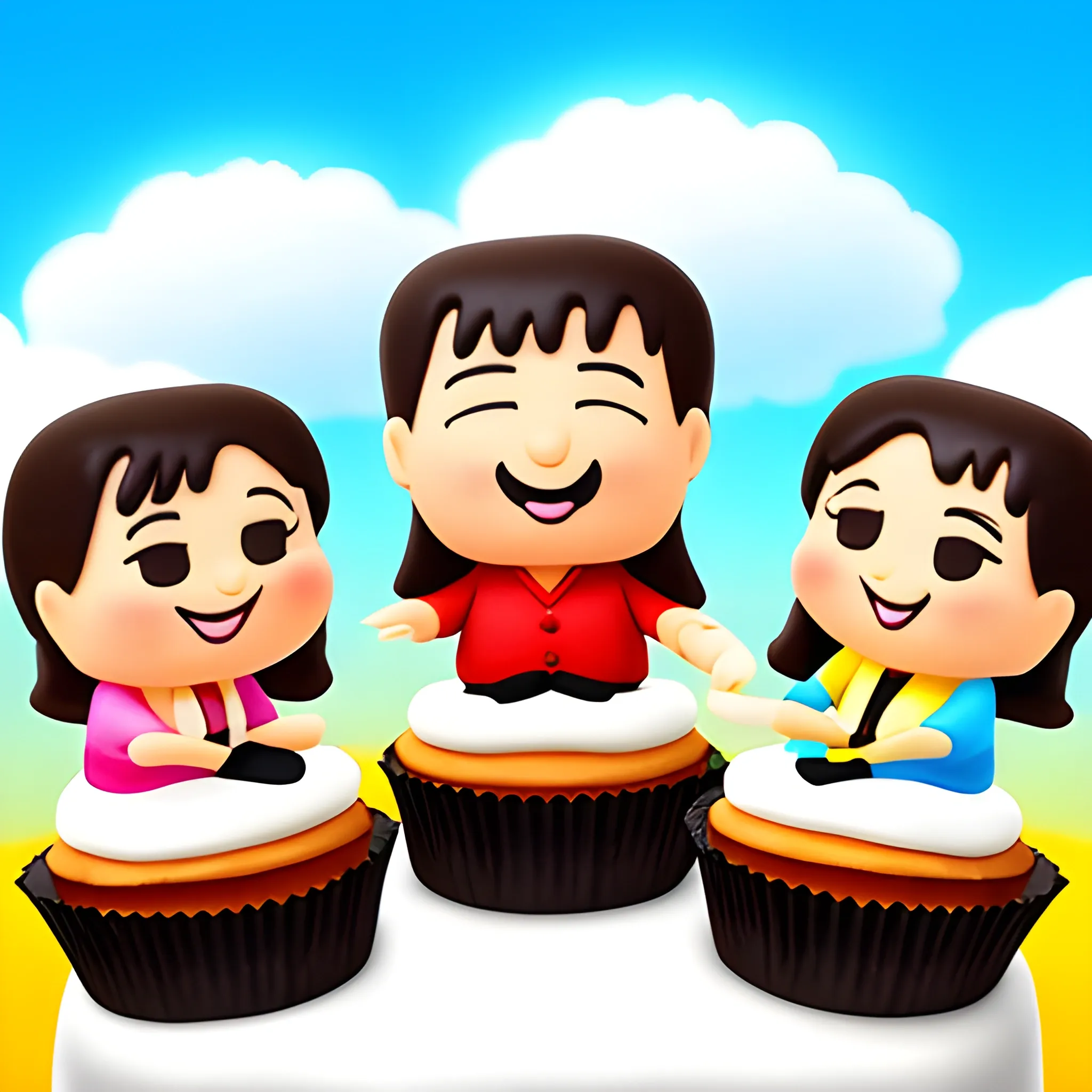 3 Children, sitting on a Cloud out of cake
, Cartoon