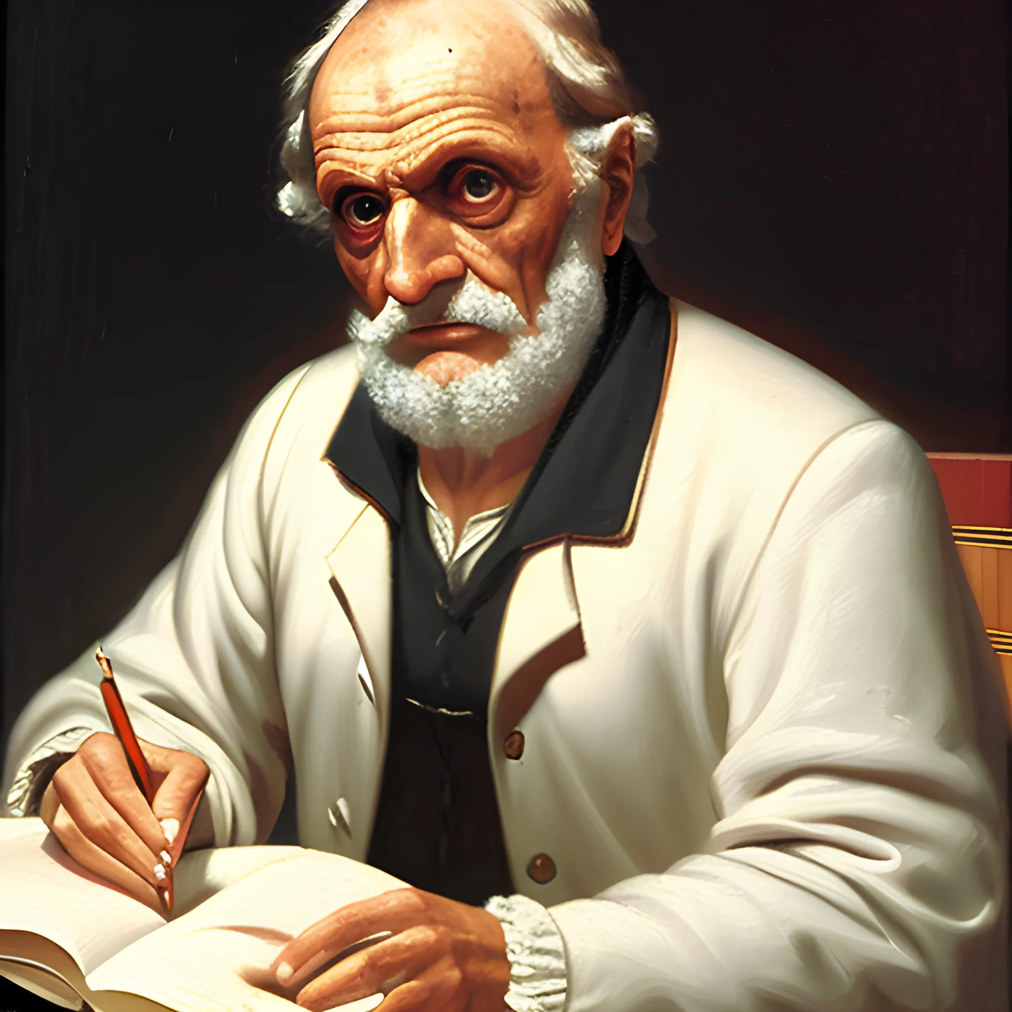 Seneca estudiando y observando su entorno con una frase de su portuario, Oil Painting
