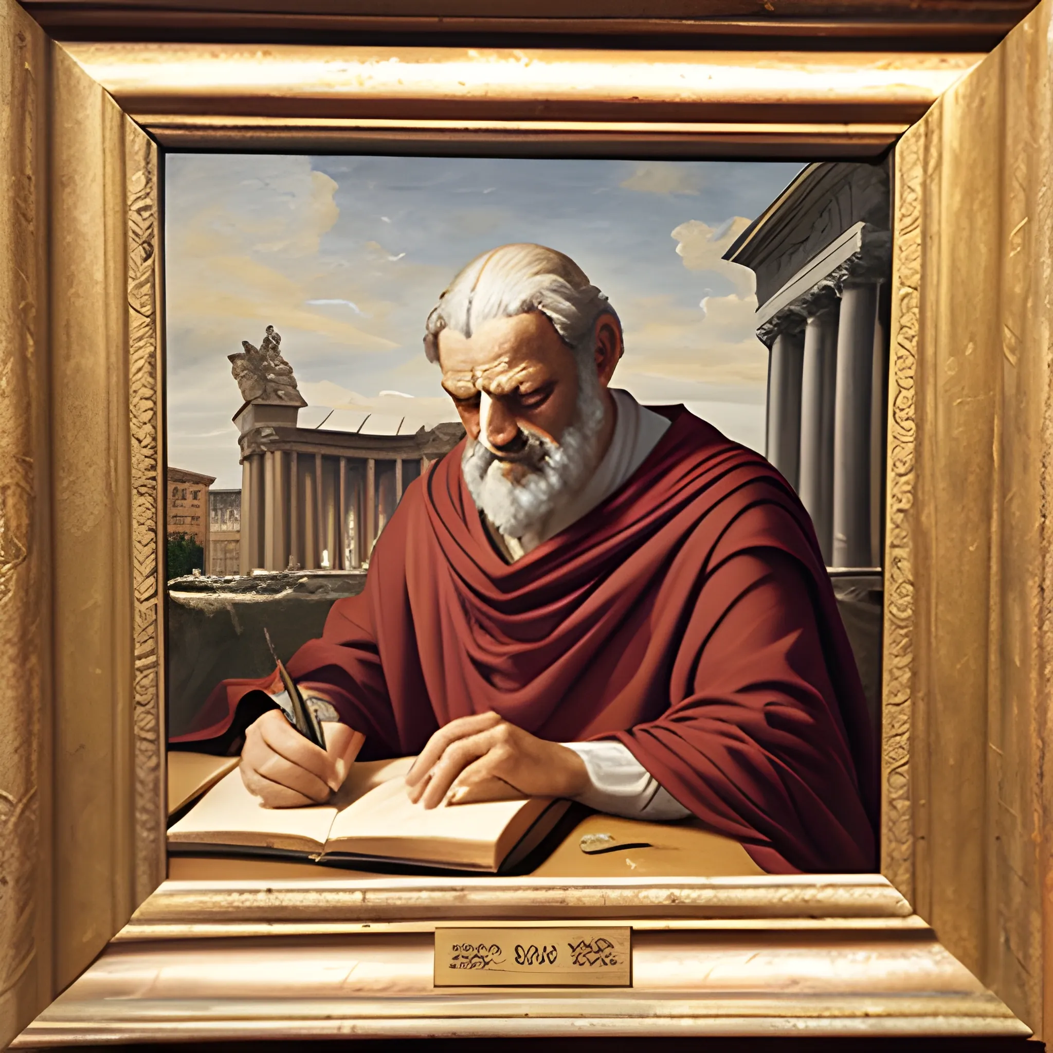 Seneca estudiando en Roma y escribir su Frase más representiva para describir al Romano y Estoico, Oil Painting
