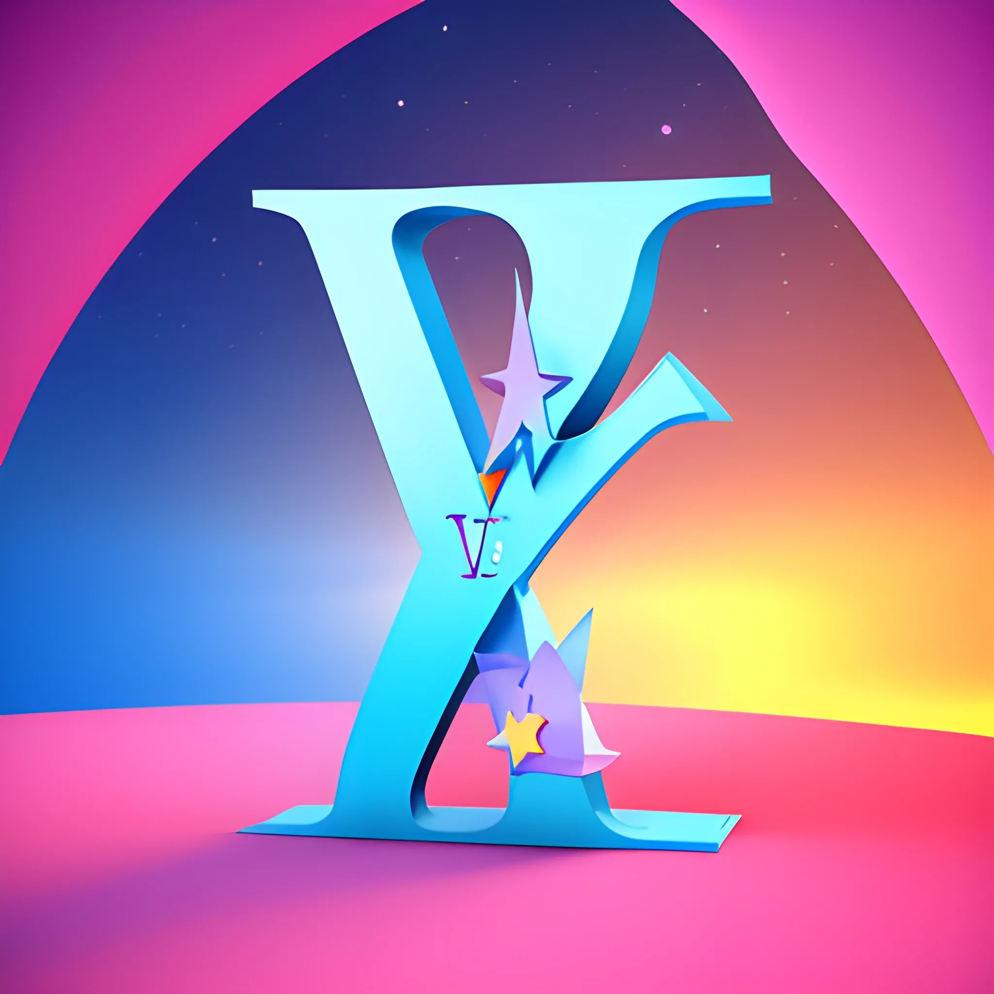 letter "V" in cartoon shape, playing in a magical place, 3D, cartoon