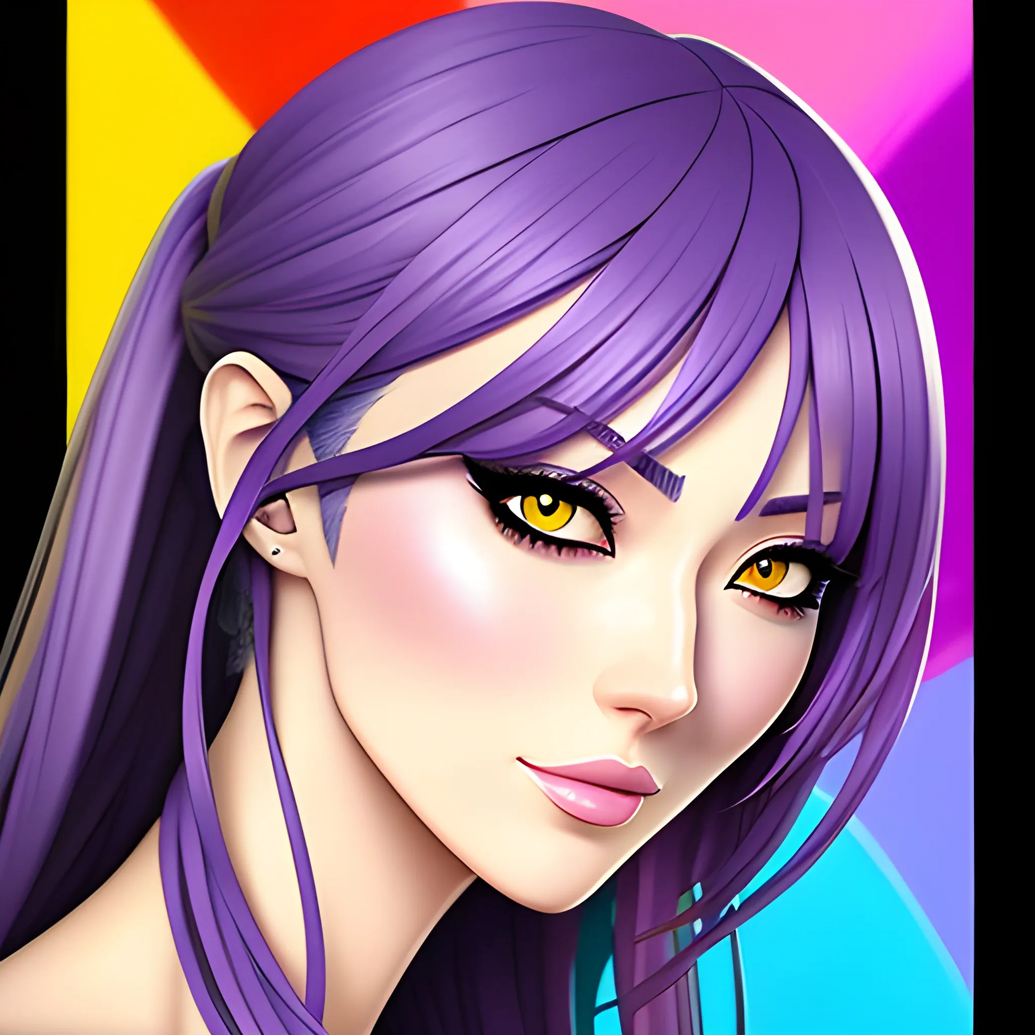 A young girl, colorful anime decoration, hyper-realistic portrait style,