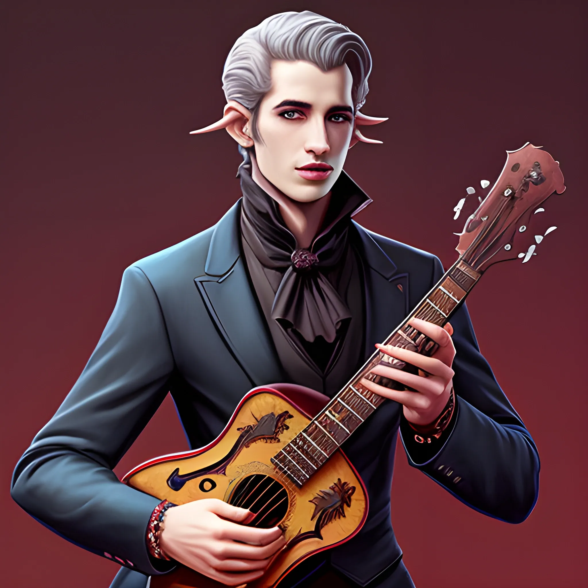 Beautiful Tiefling man, musician, elegant, fantasy