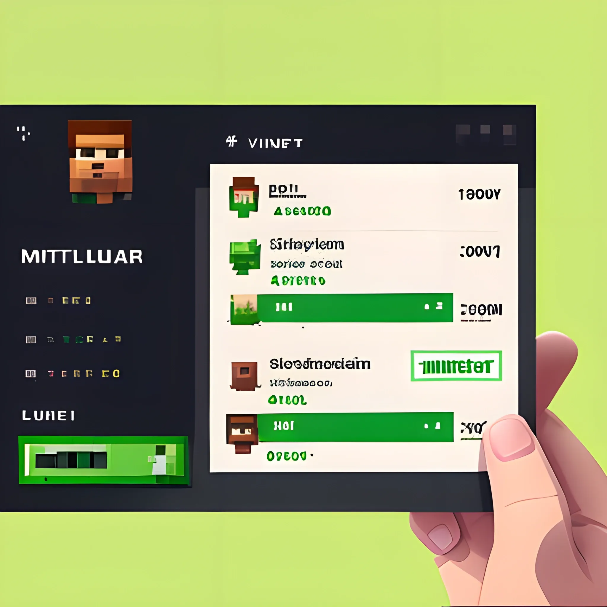 ui ux interface for the luncher game in the style of minecraft