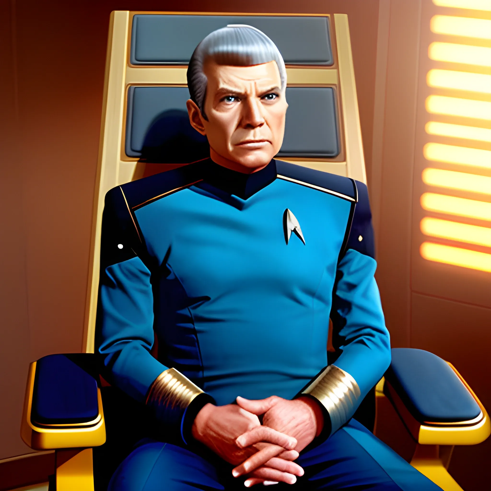 star trek captain sitting in chair
