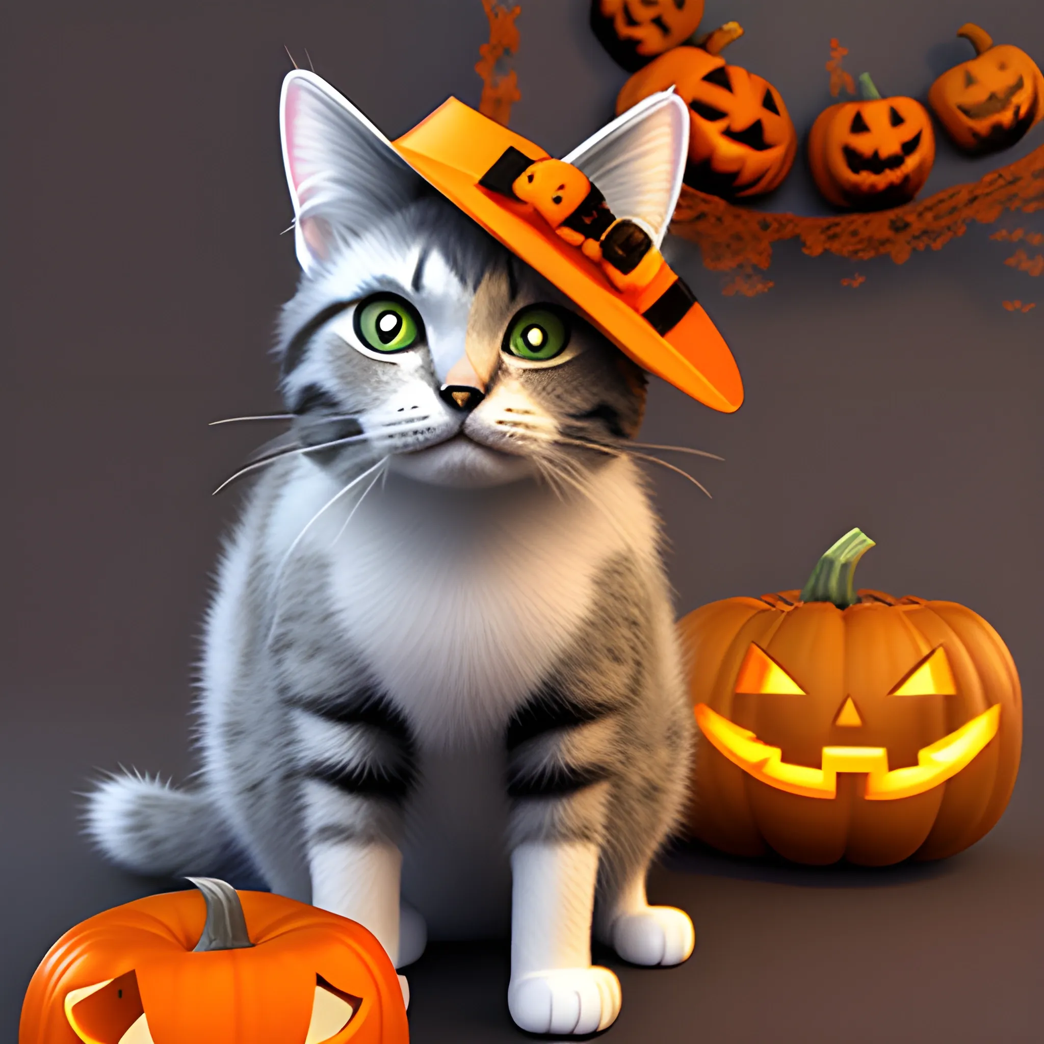 cat celebrate halloween, 3D