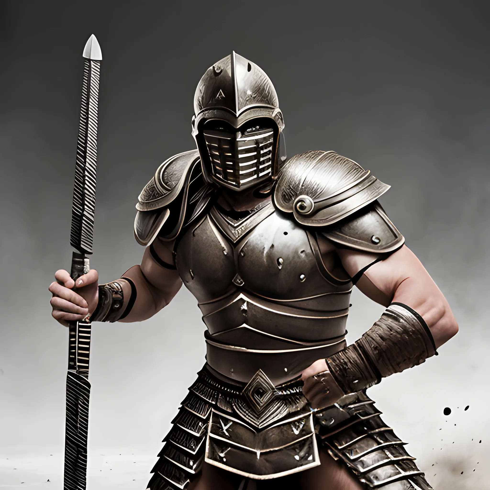 realistic photo spartan warrior fighting with his weapon looking at the camera with aggressive face