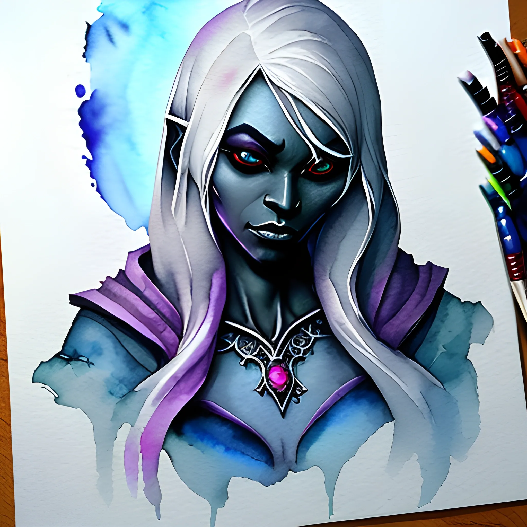 female drow, Water Color, 3D