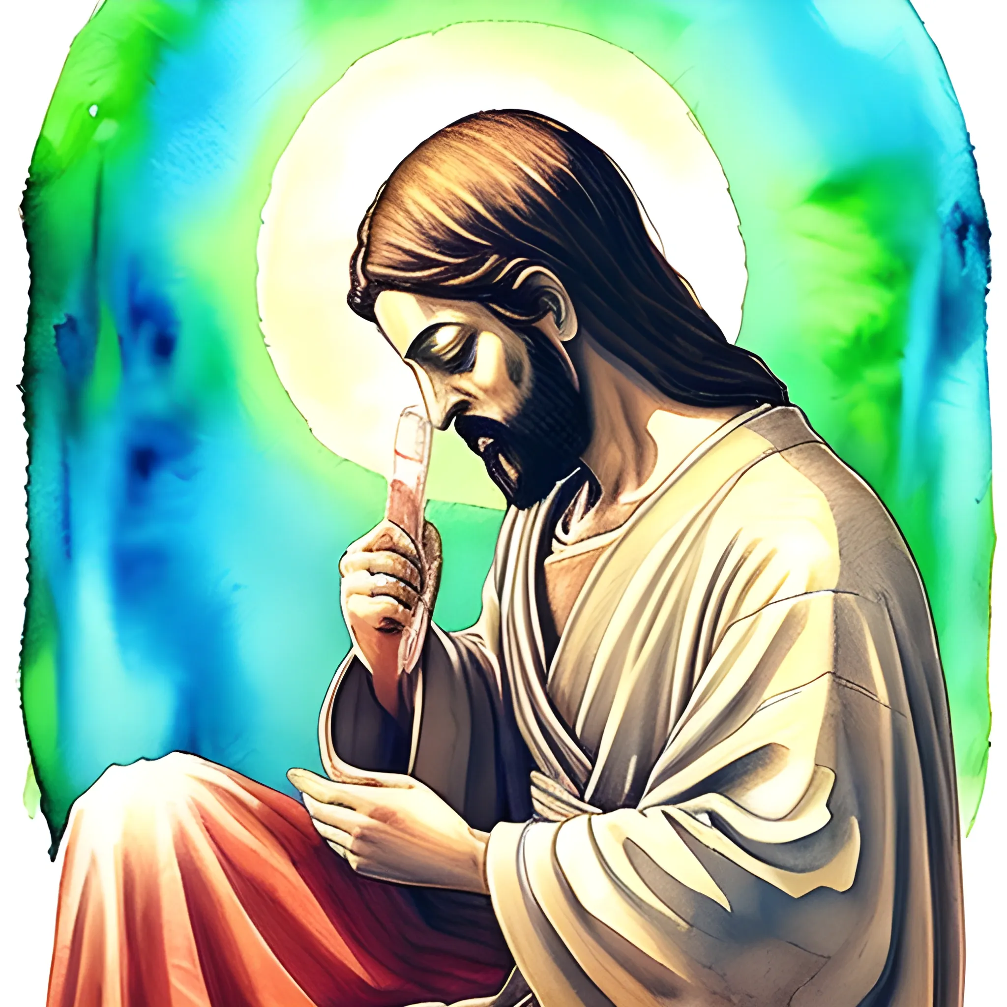 jesus besandose con buda, Water Color