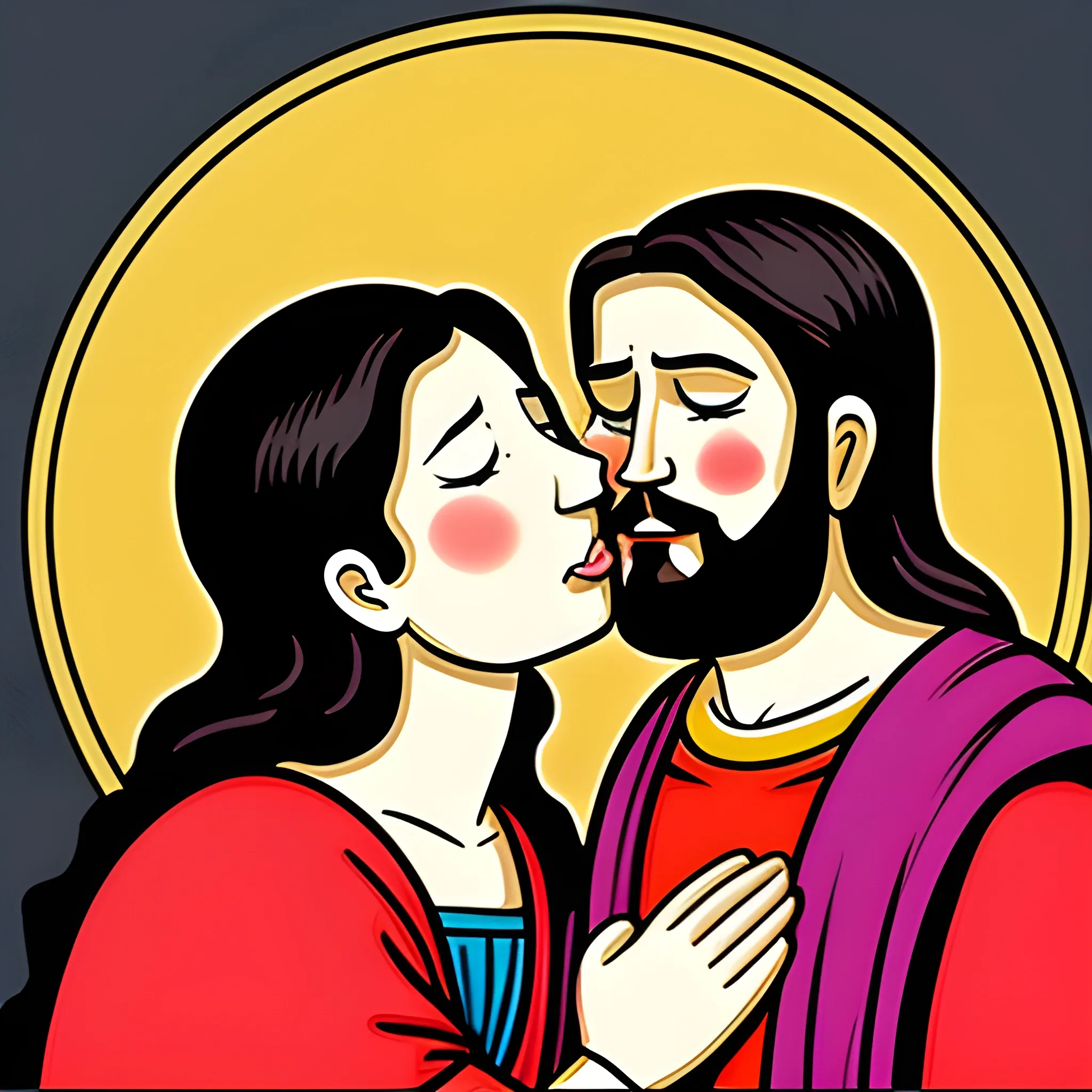 jesus kissing with buda, Cartoon