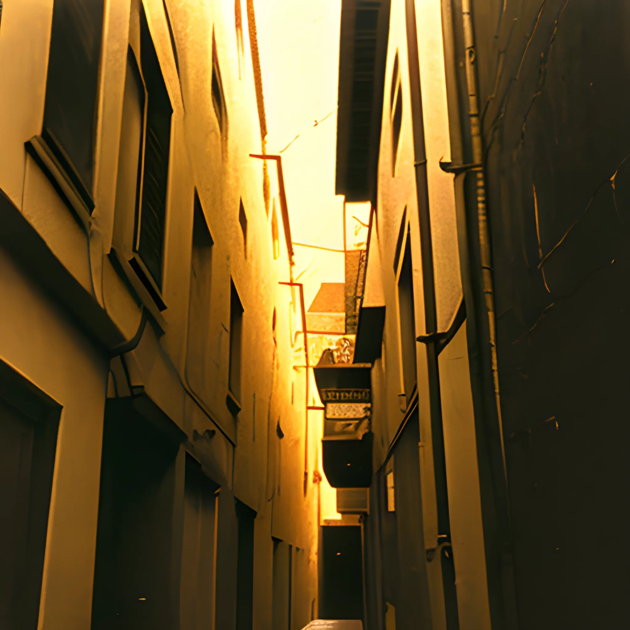 70s dark fanatsy,retro, narrow alley, high details