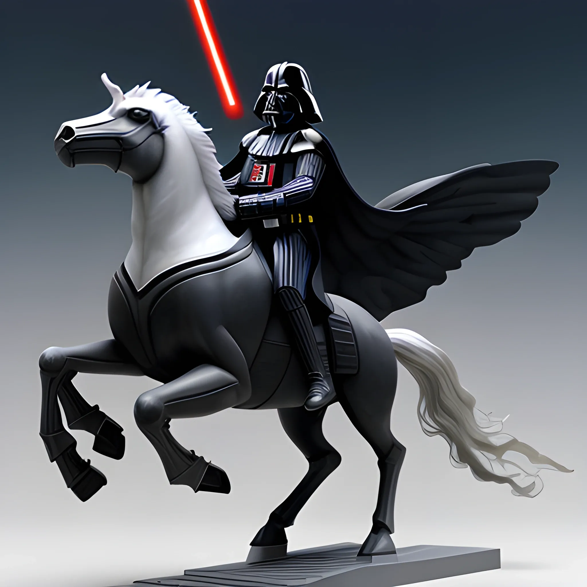 Darth Vader riding a white pegasus, Photo Realism