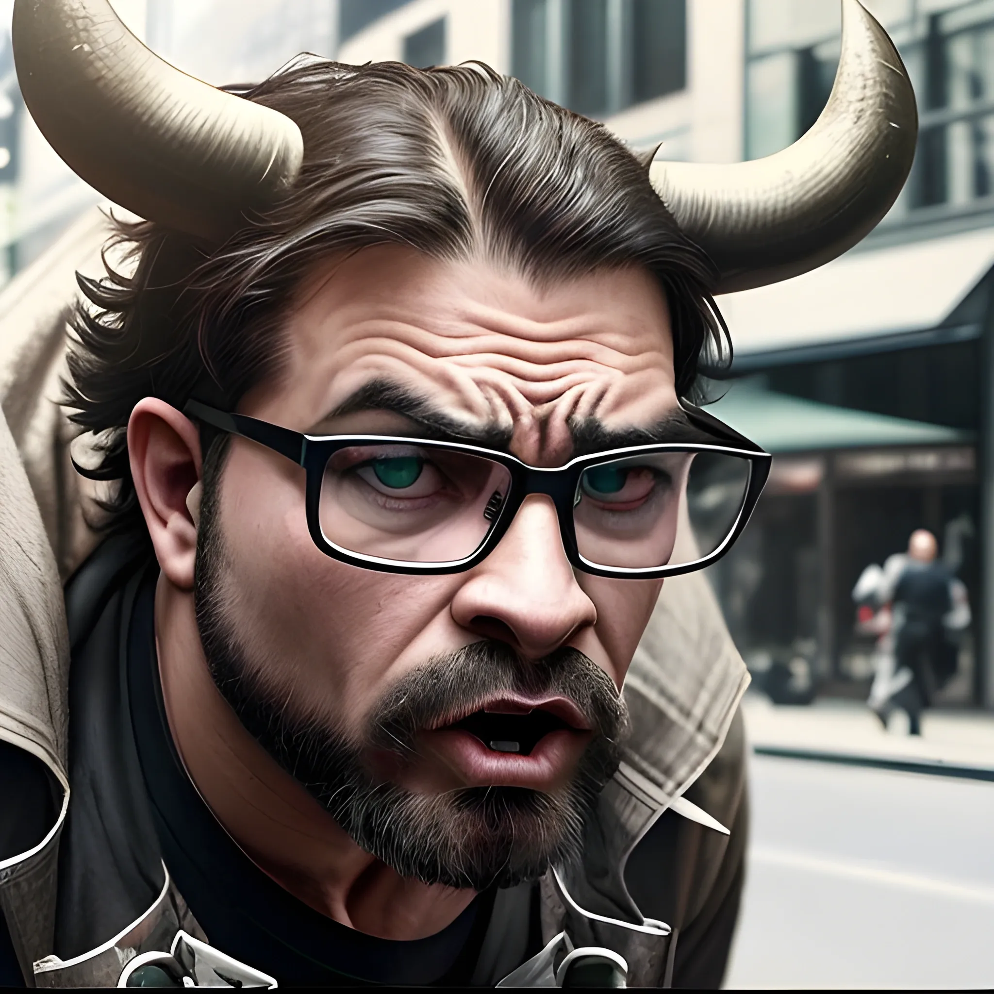 a aggressive bull with rugged looks, Wearing glasses and street outfit Ready to go for a Bull Run. 

Bull need to be similar to link wallstmemes.com