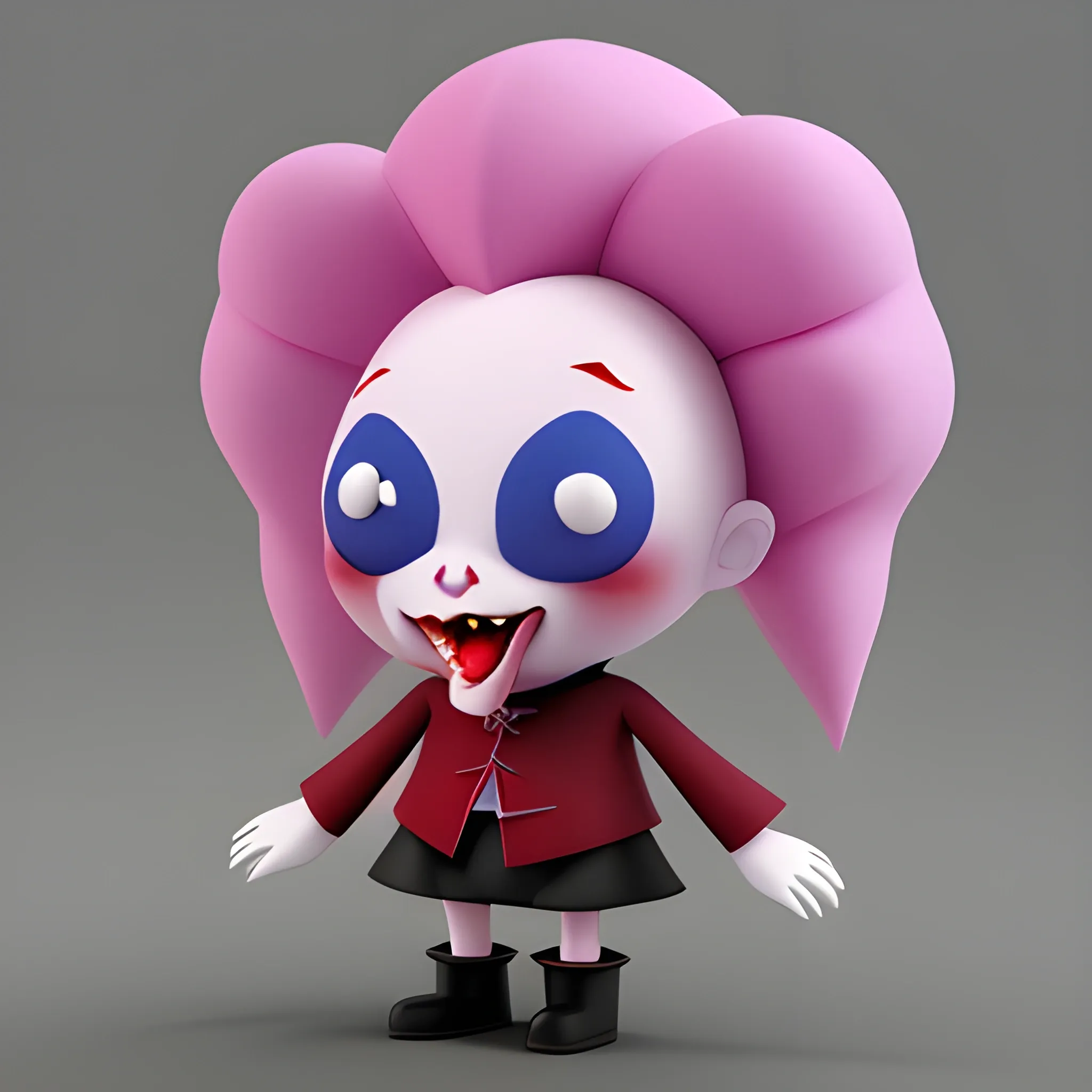, Cartoon, 3D, Mouth of Vampire kwaii doll eating cotton candy