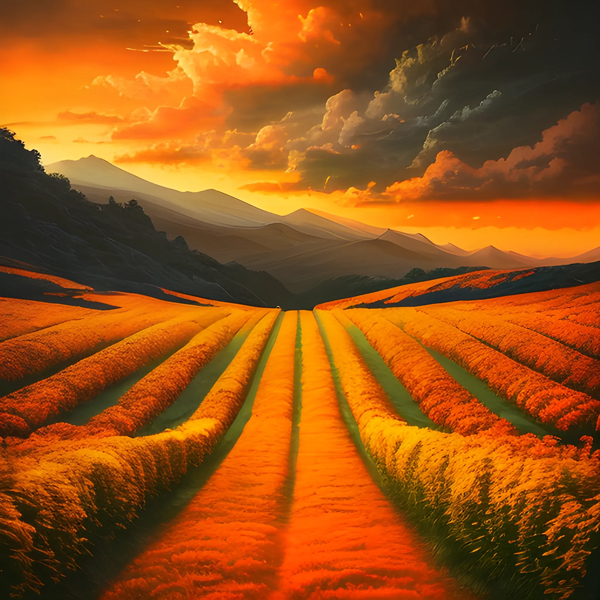 a beautiful landscape photo inspired by arcadia, cinematic atmospheric masterpiece, award winning, hyperdetailed, fantastic, wonderful with a mid-aged modern looking woman with mid-long hair that is very happy, after life has made her strong, <ith yellow and orange tones.

