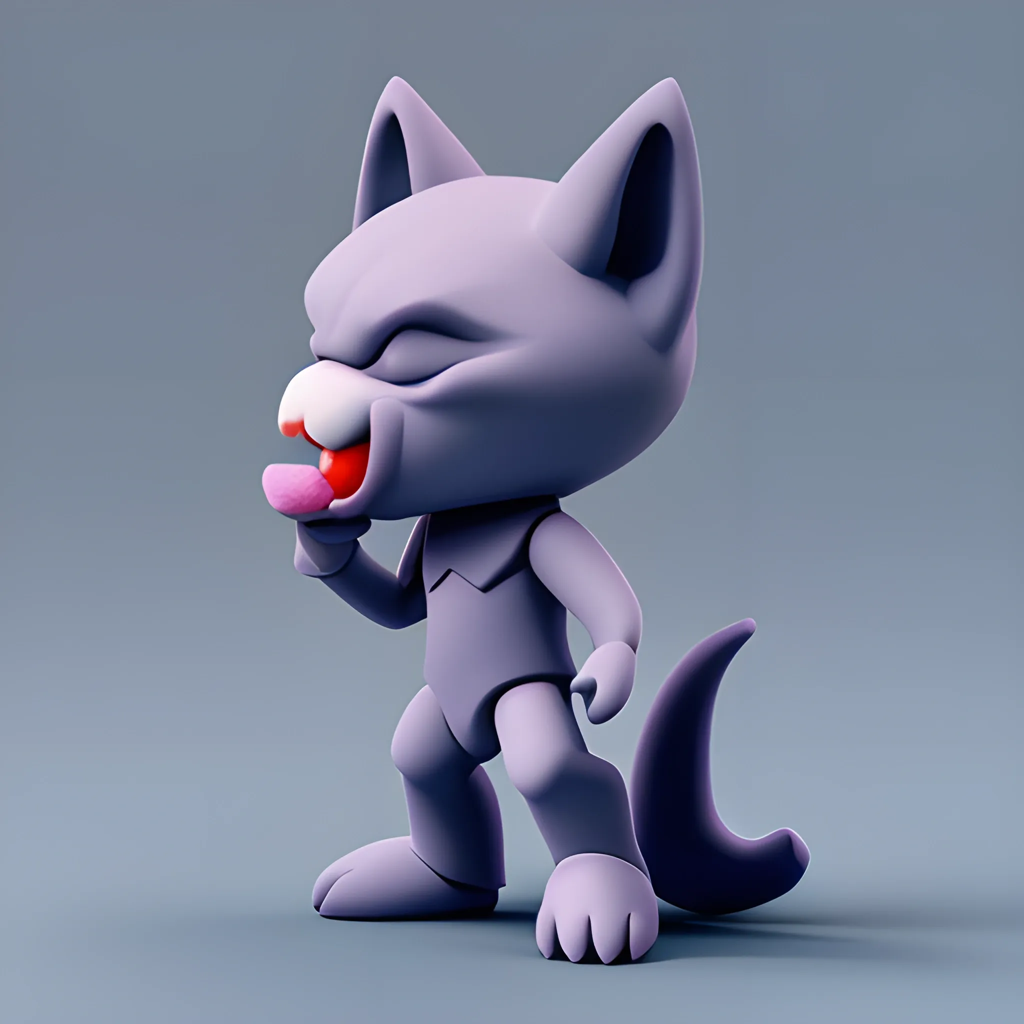 Minimalism, silluette, 3/4 profile figure,  mouth of wolfman kwaii toy eating cotton candy, Cartoon, 3D,