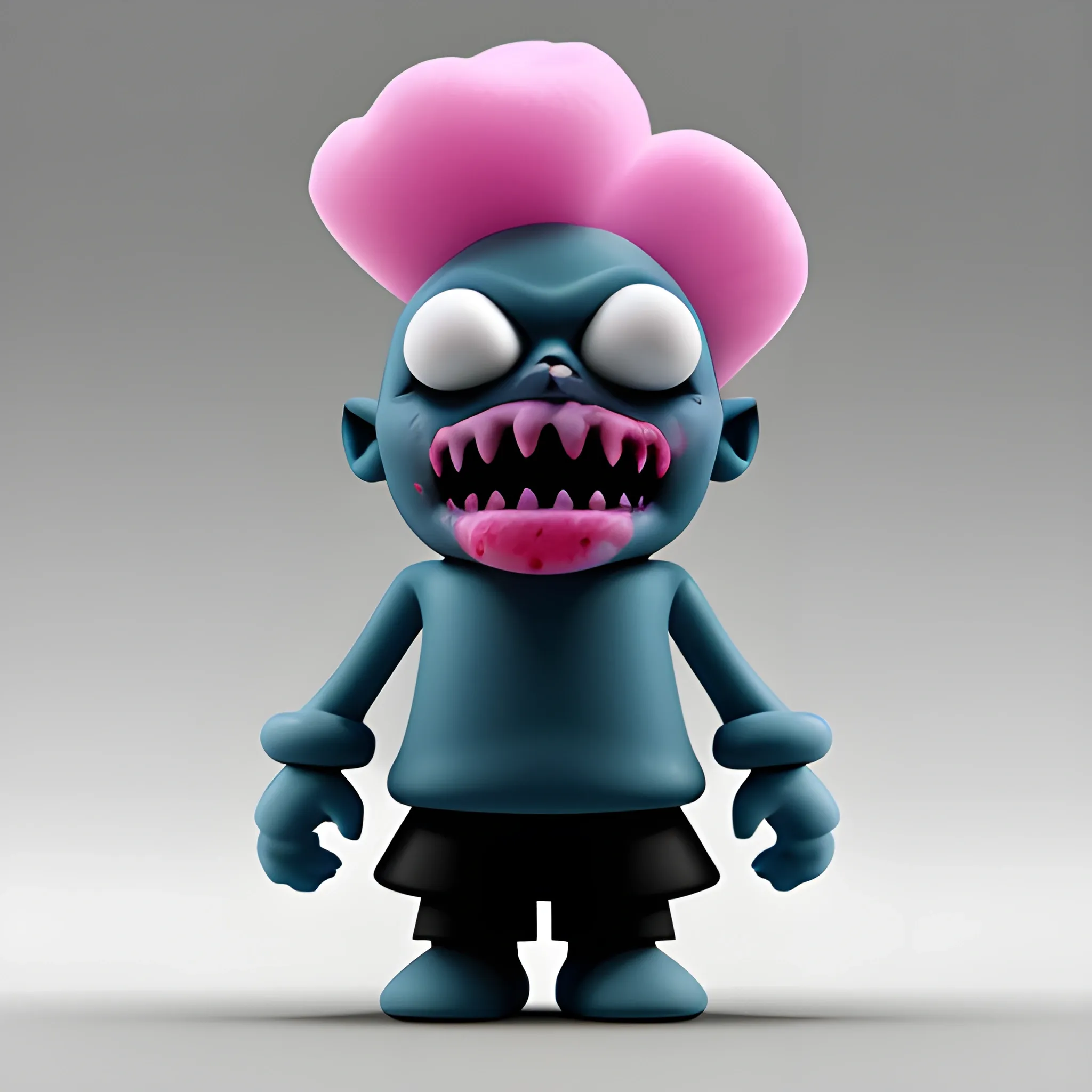 Minimalism, silluette, 3/4 profile figure, mouth of Zombie scary kwaii toy eating cotton candy, Cartoon, 3D,