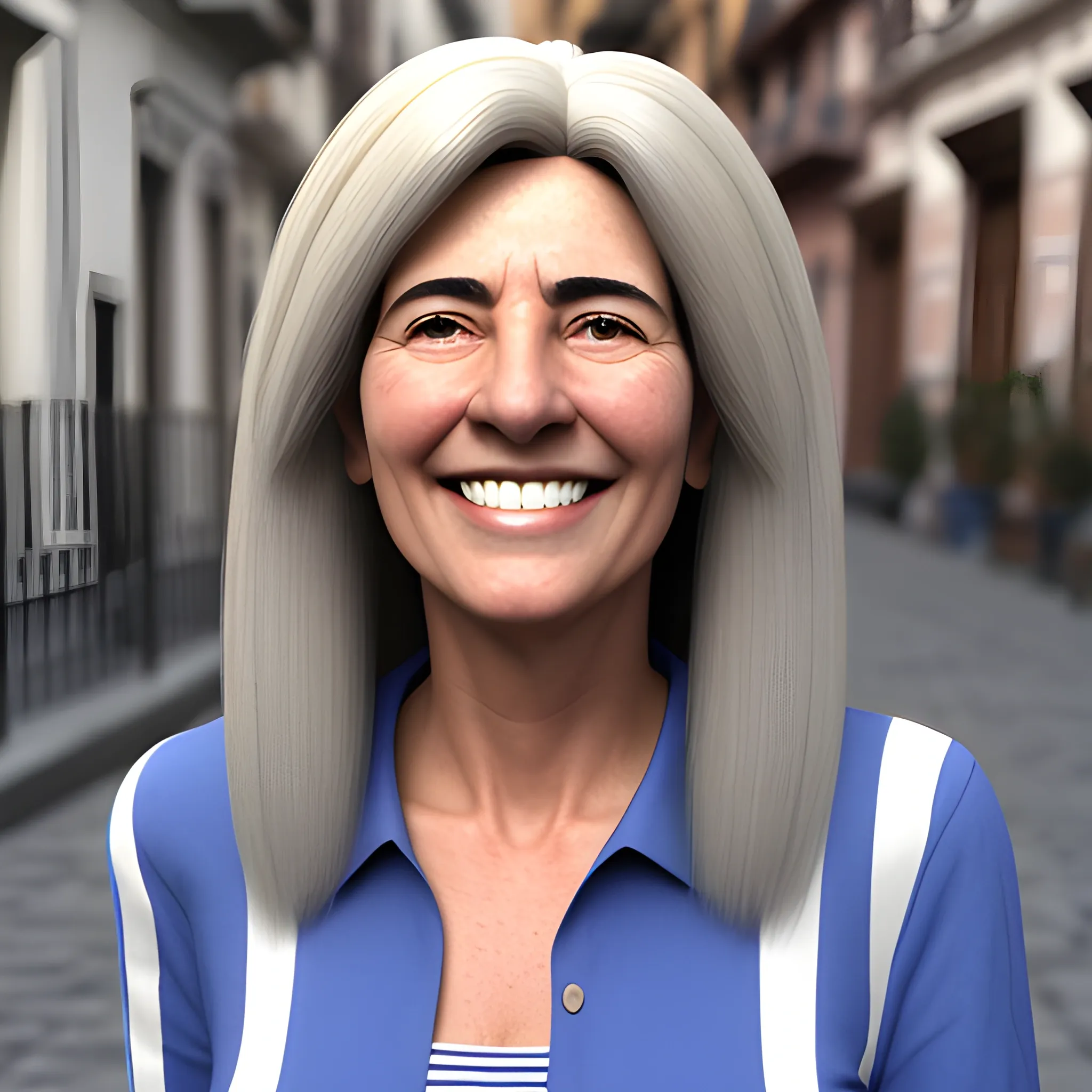  pelo largo, cara delgada, sonrisa, 3D, mujer de 40 años, argentina