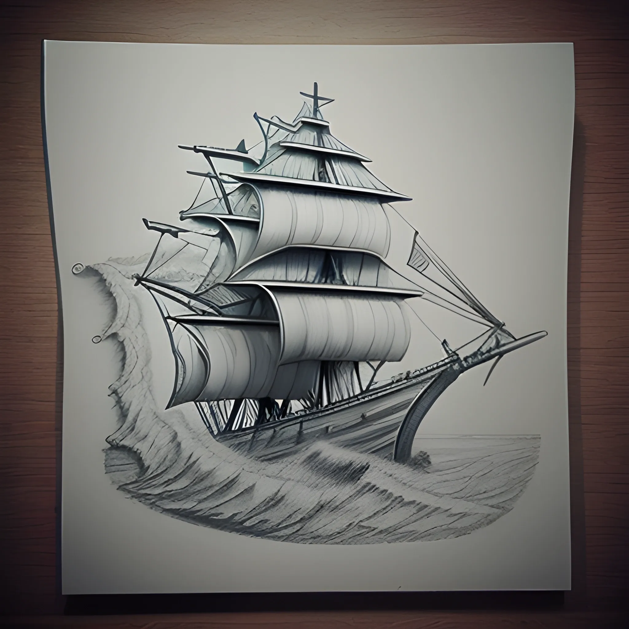 Sketch a Pencil Drawing of a Ship Surrounded by Waves · Creative Fabrica