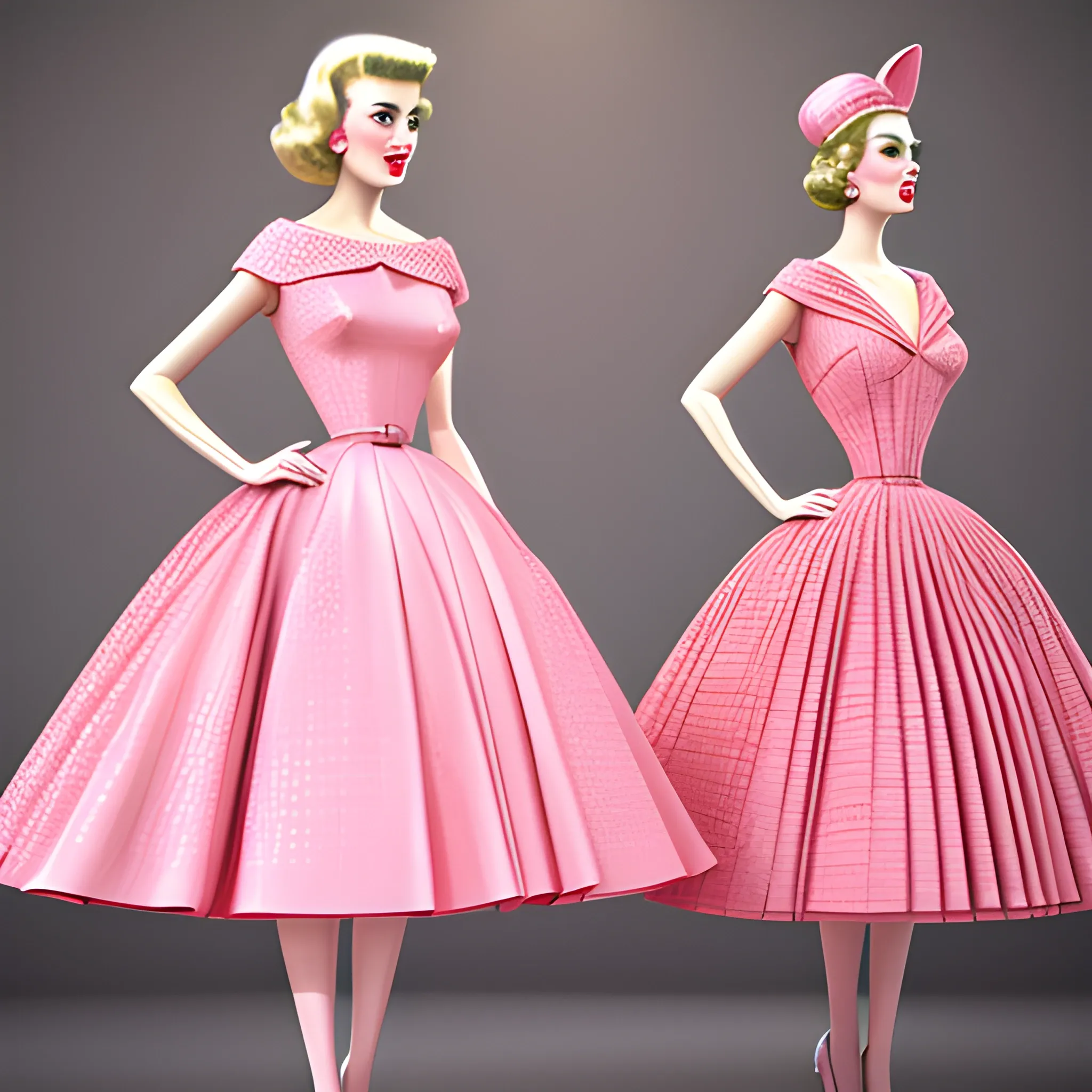 Vintage Fashion Illustrations Glamorous 1950's
Dress Pink , 3D, 3D