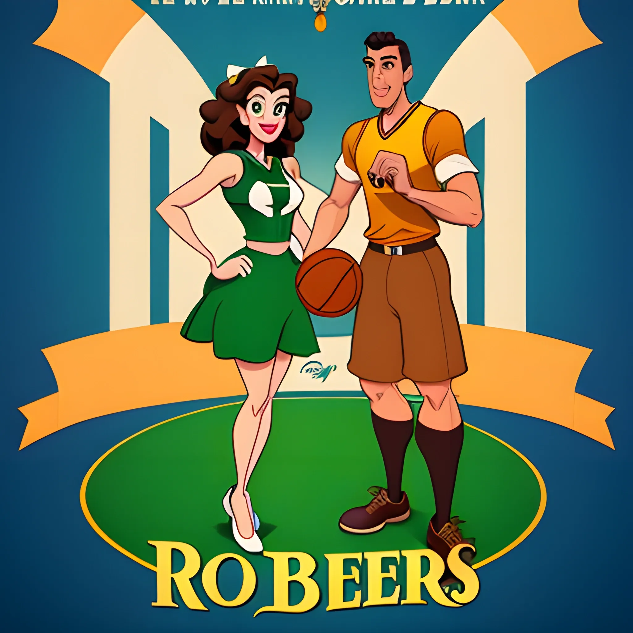 Can you make me a Disney poster with the title of "Rober and Nai" and they are two young boys who are a couple who are passionate about basketball the boy is brown with brown and green eyes and the girl is brown with green and brown eyes. They are a very romantic couple. The boy's name is Rober and the girl's name is Nai