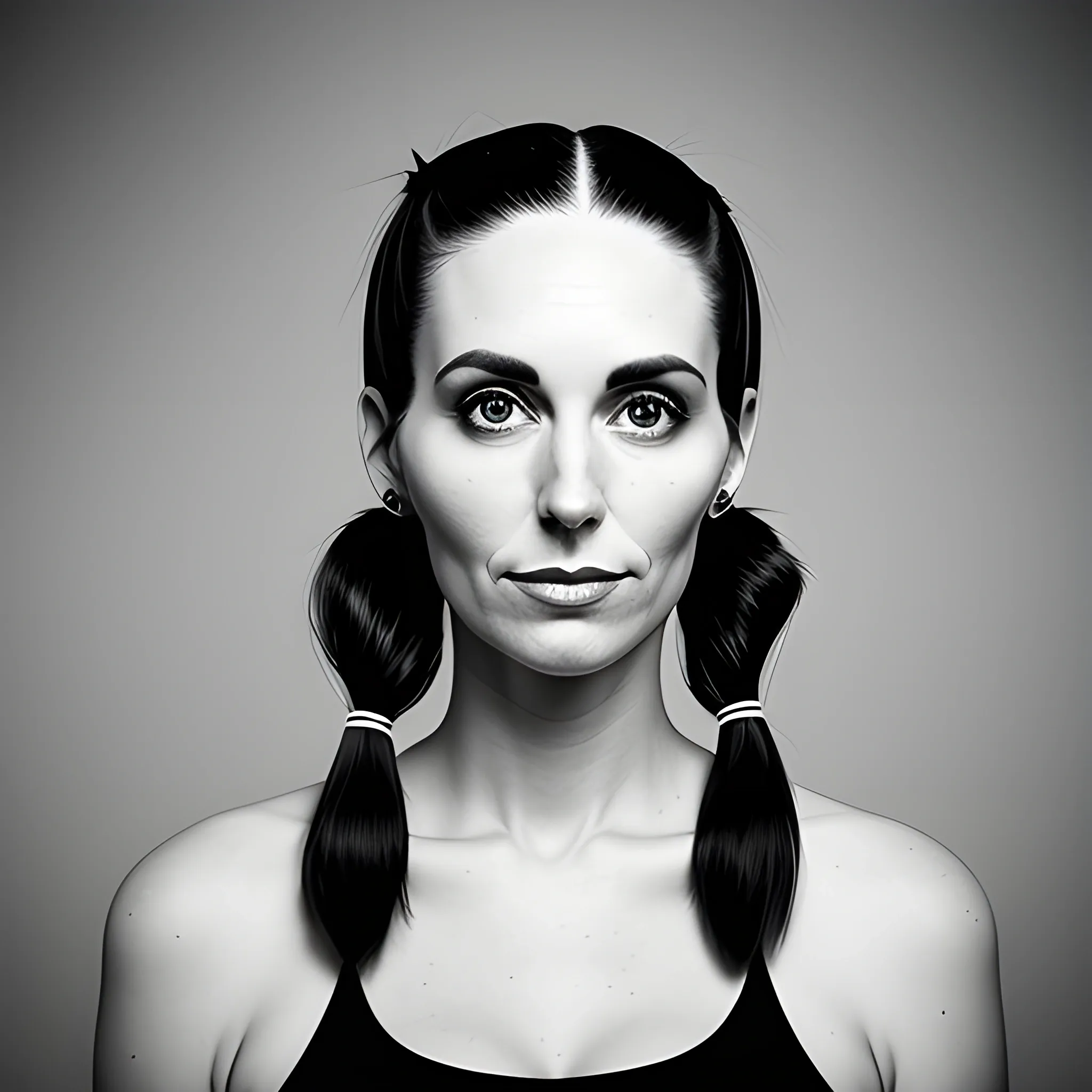 black-and-white-portrait-of-a-five-year-old-girl-with-pigtails-arthub-ai