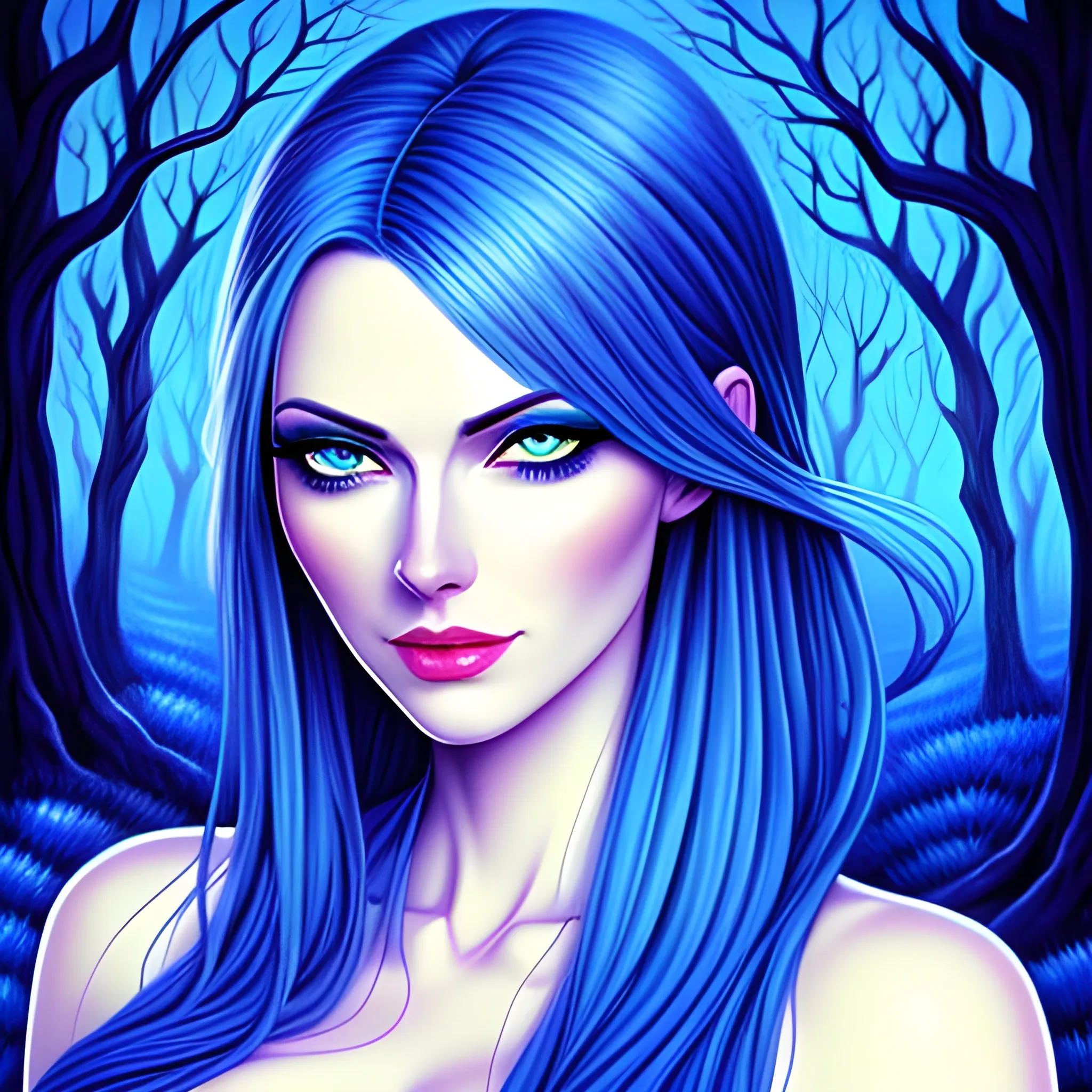 Beautiful Girl With Blue Eyes High Detail Blue Scene Haunting