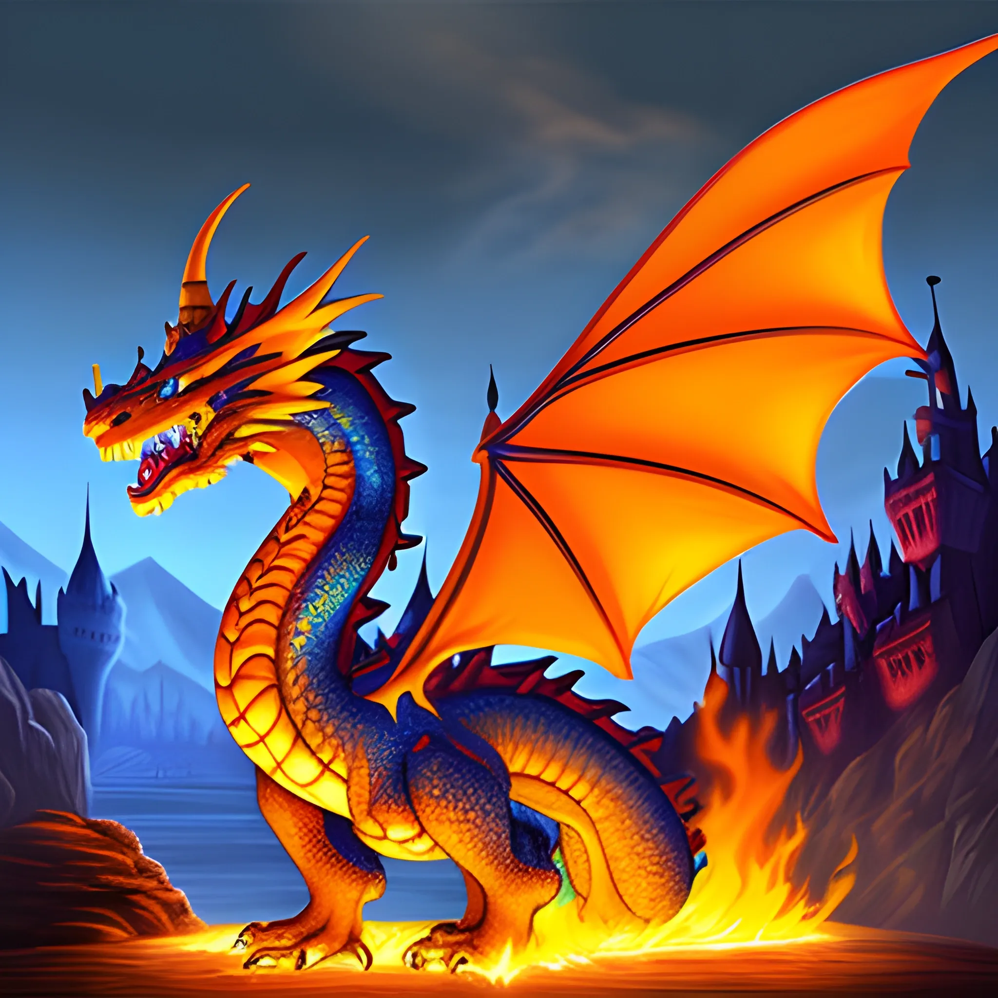 castle dragon fire breathe
, Cartoon