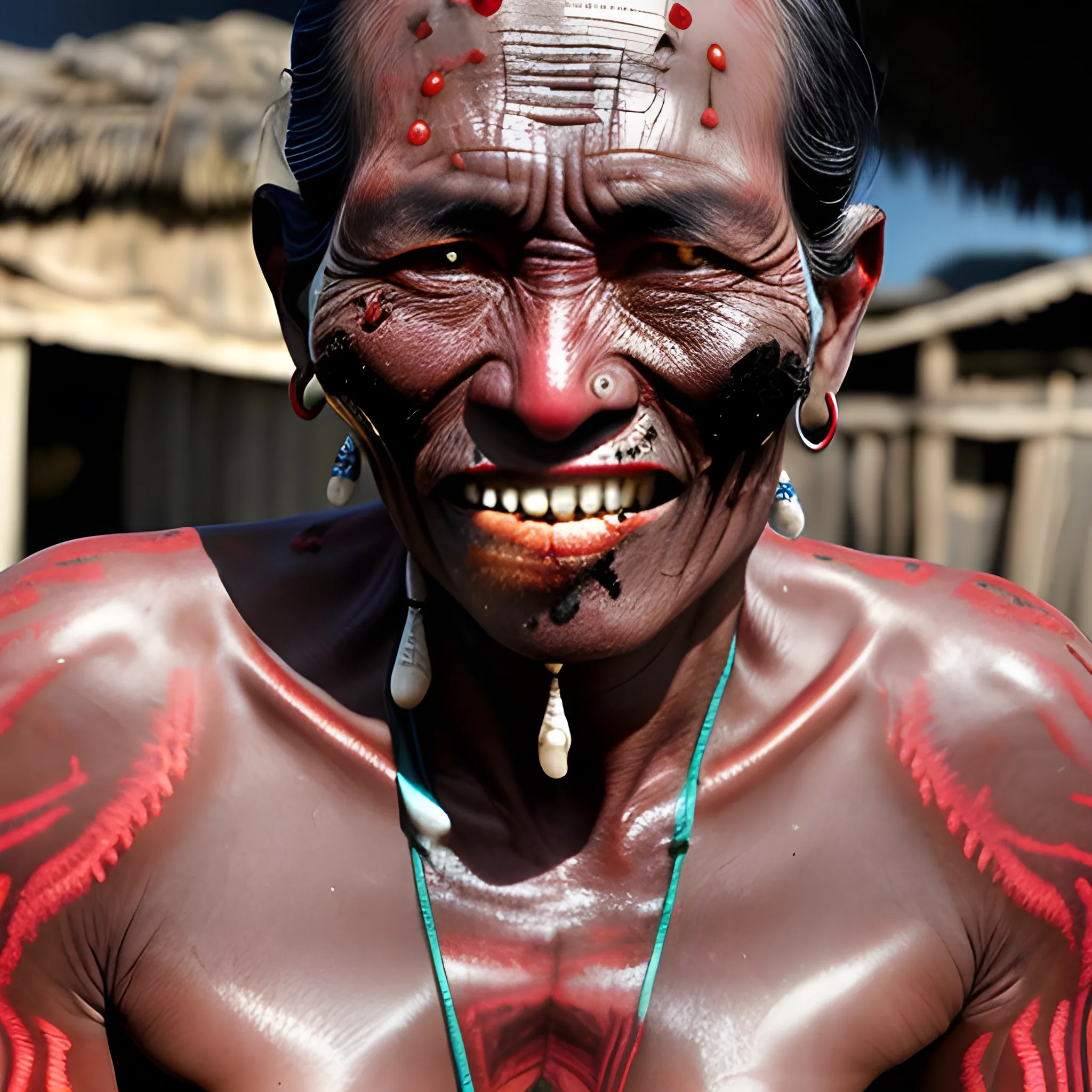 Village children. They often have pustules and ulcers on their gums and under their arms. Black pus oozes from them