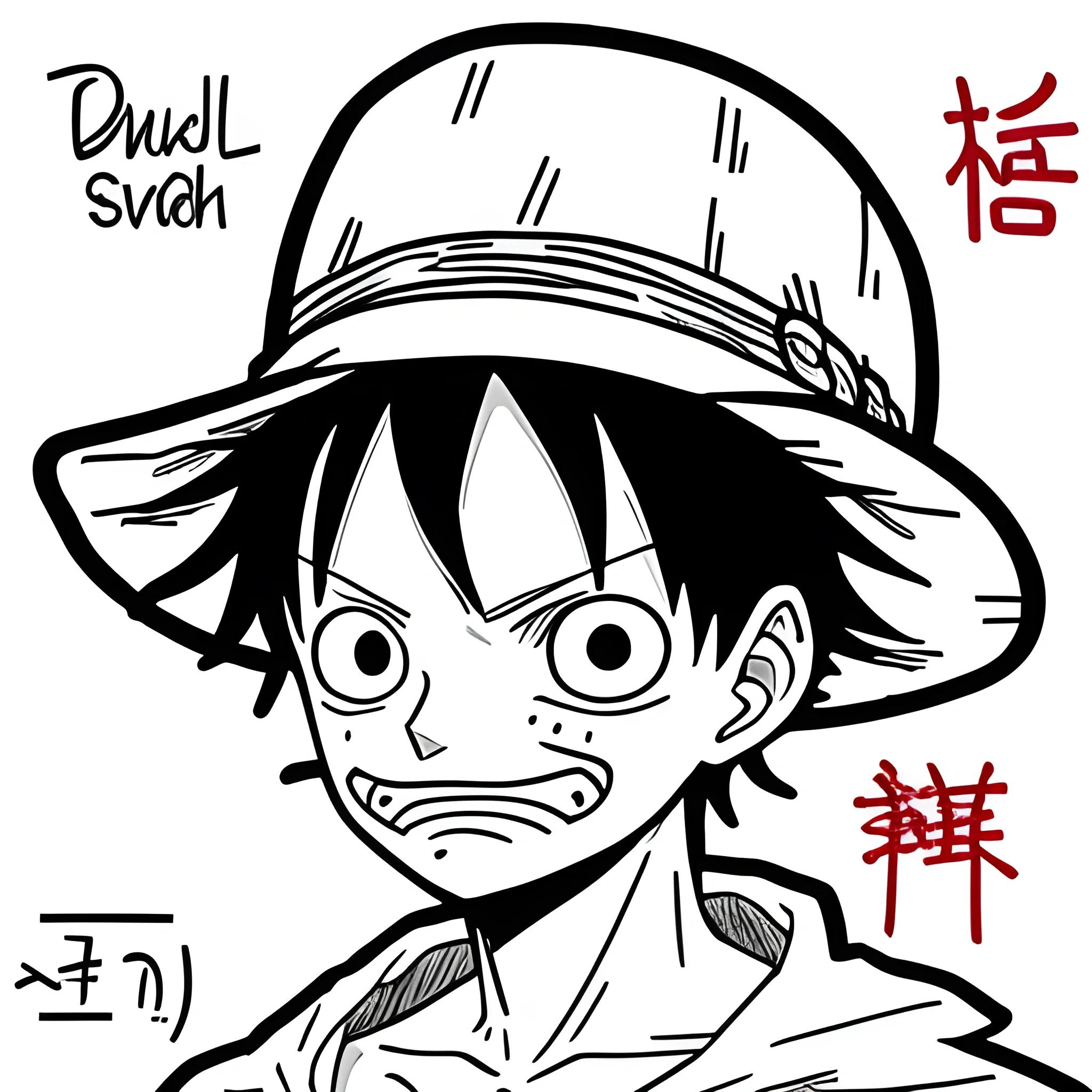 Luffy,,anime, face,colourful sketch