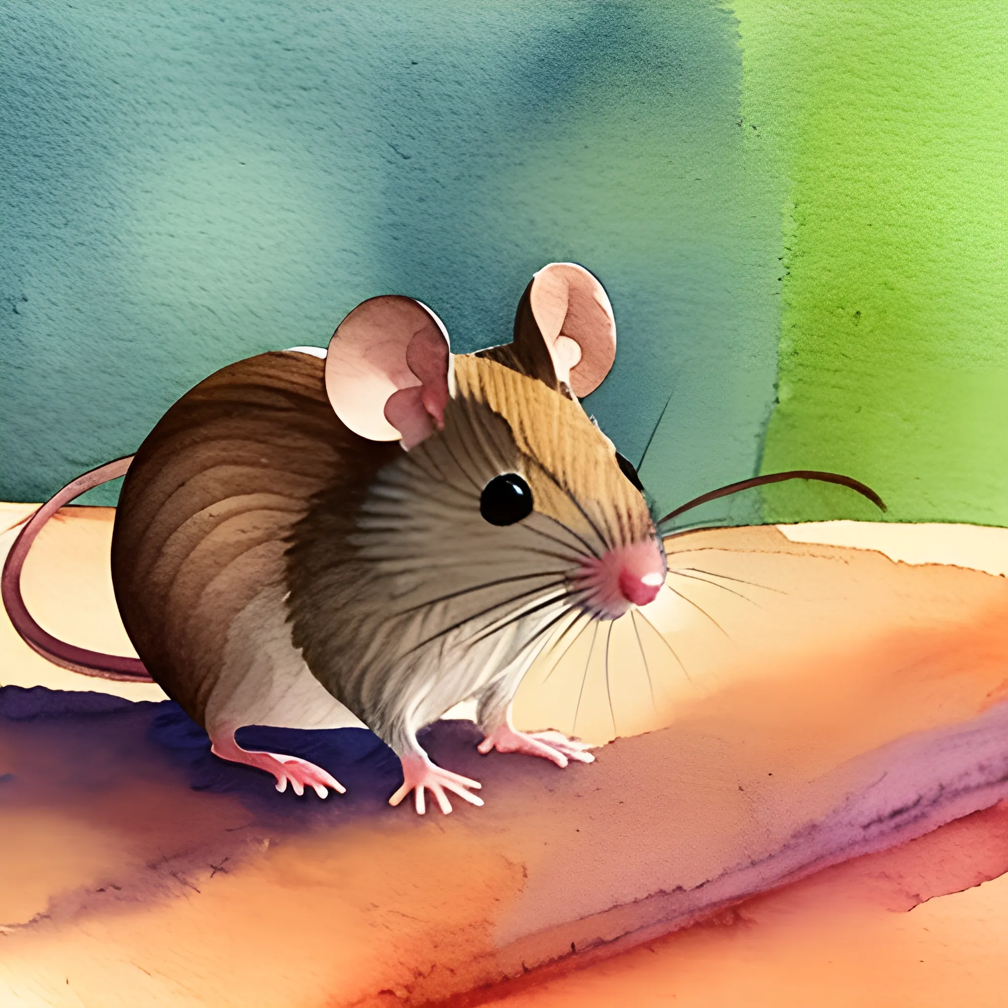 a mouse in wood, Water Color