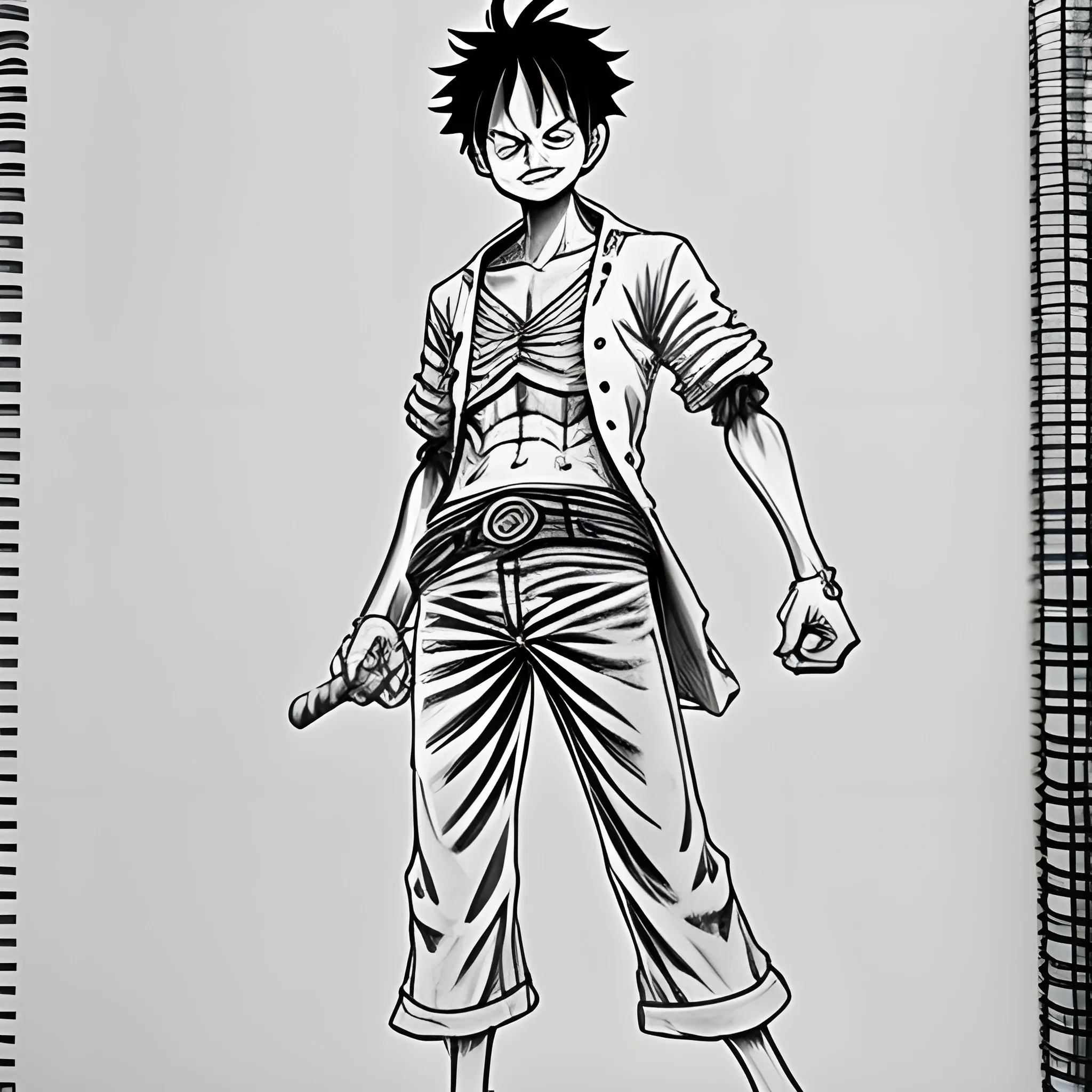 Luffy,anime,full-body,, Pencil Sketch,colourful