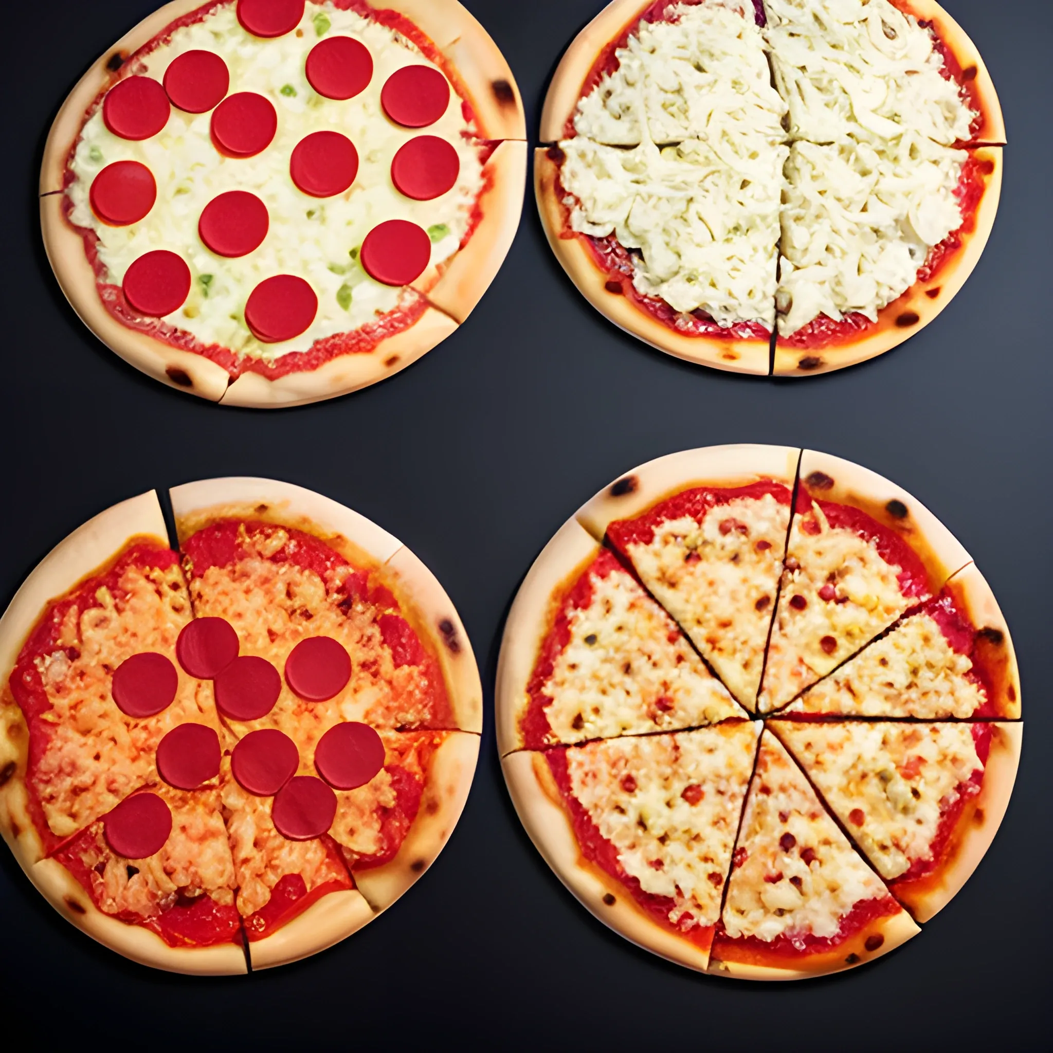 Two pizzas: one without toppings, one with delicious toppings.