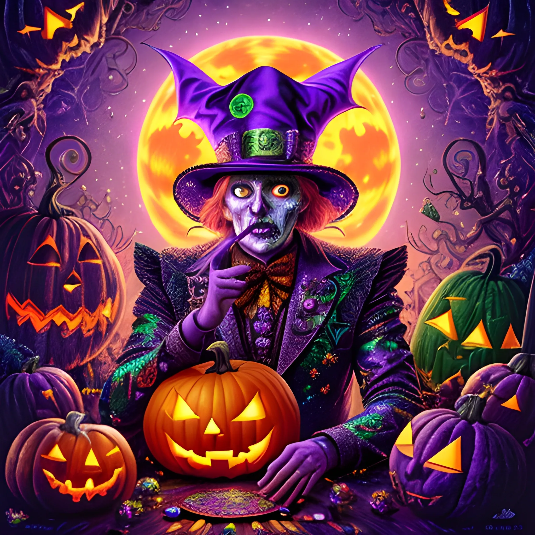 hyperdetailed oil on canvas, a mysterious Halloween Magician, de ...