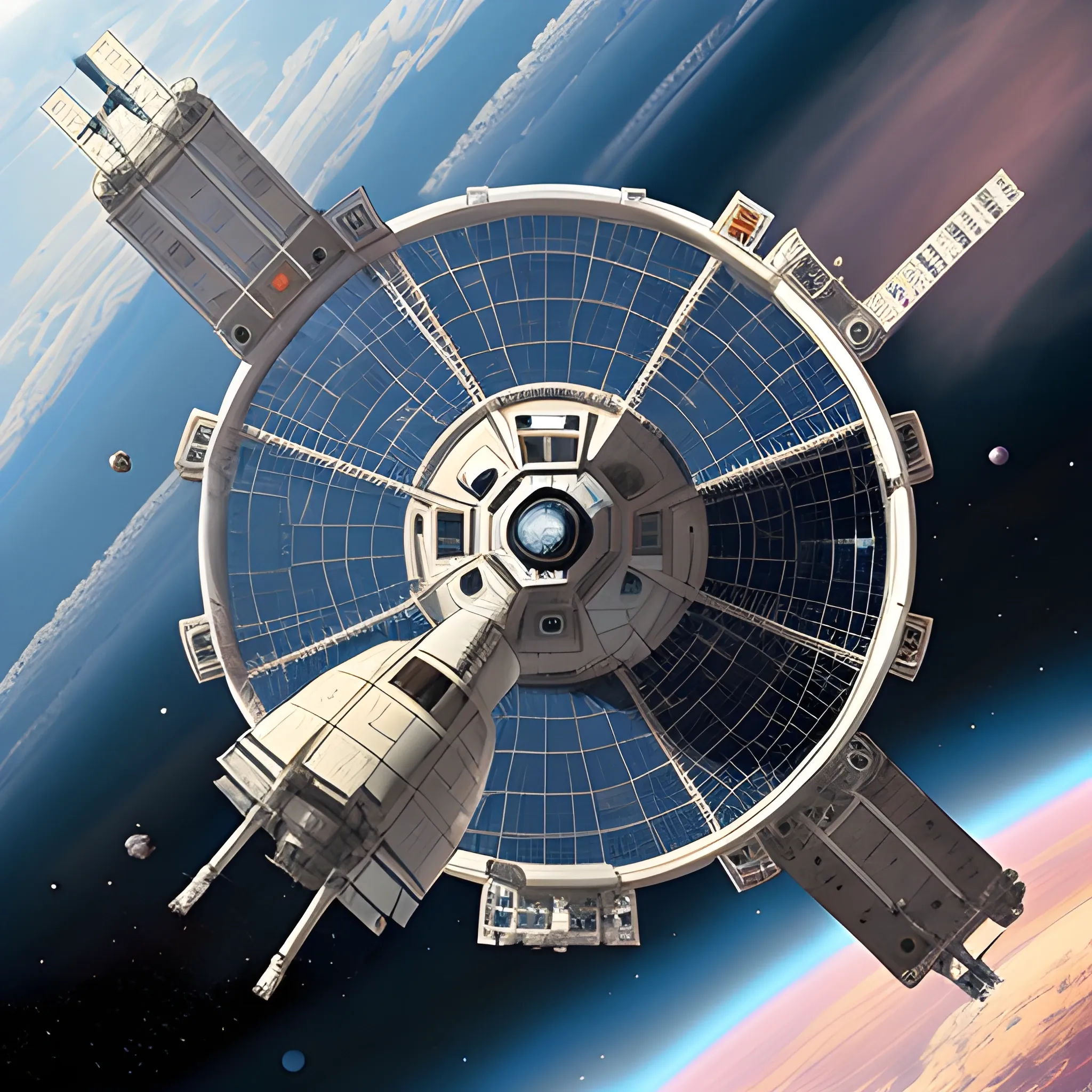 large wheel space station in space