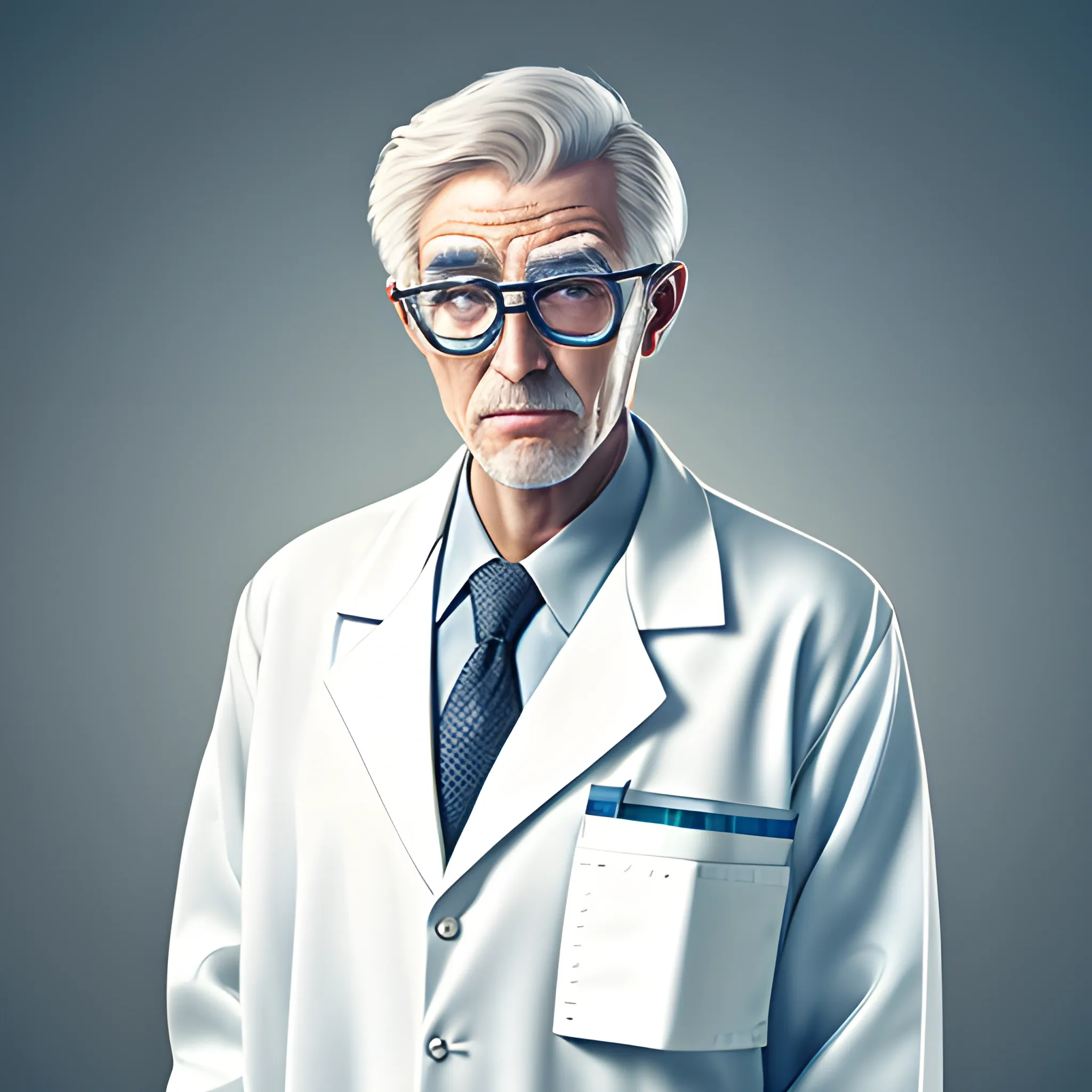 older man in futuristic labcoat and spectacles - Arthub.ai