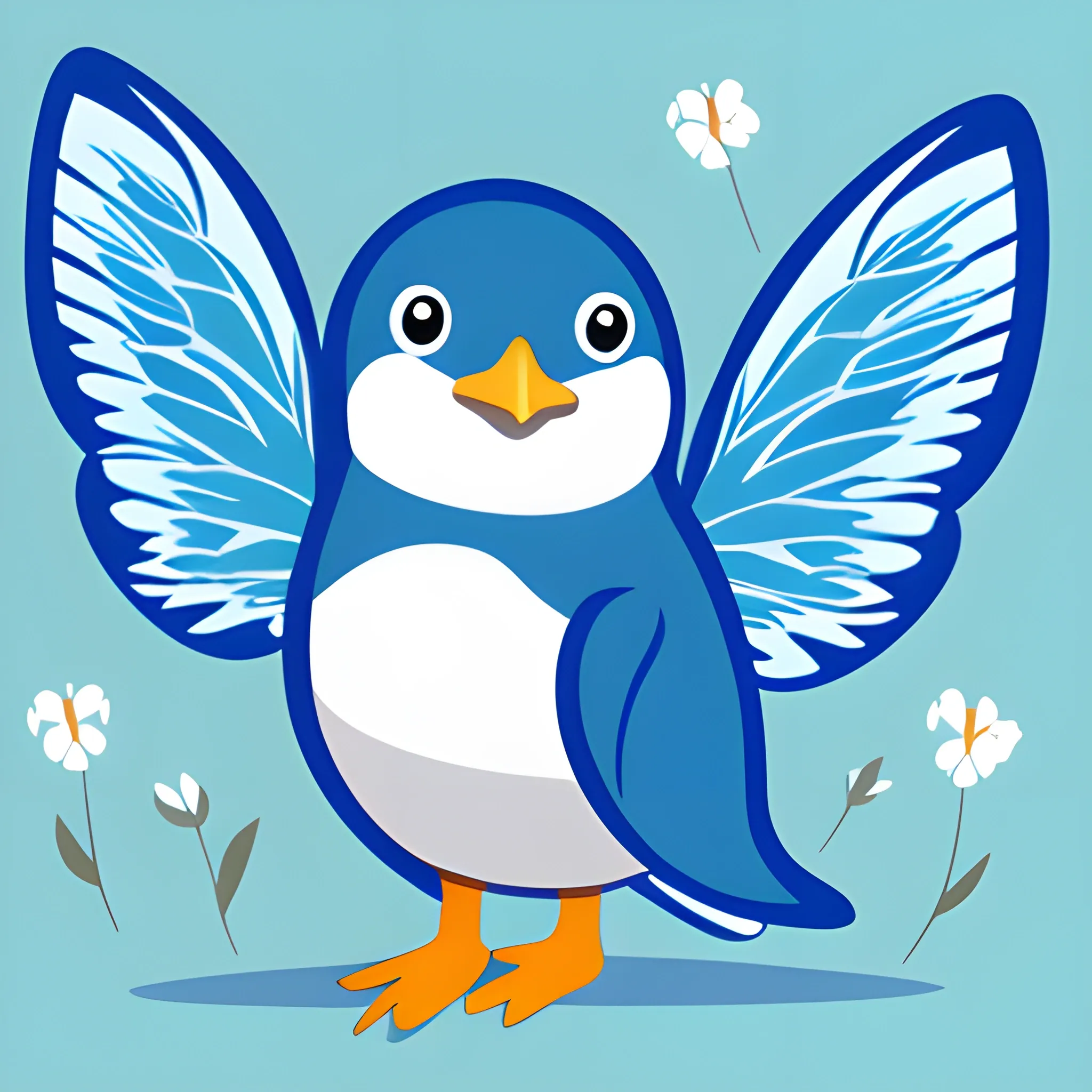 blue penguin with wings of butterfly, Cartoon