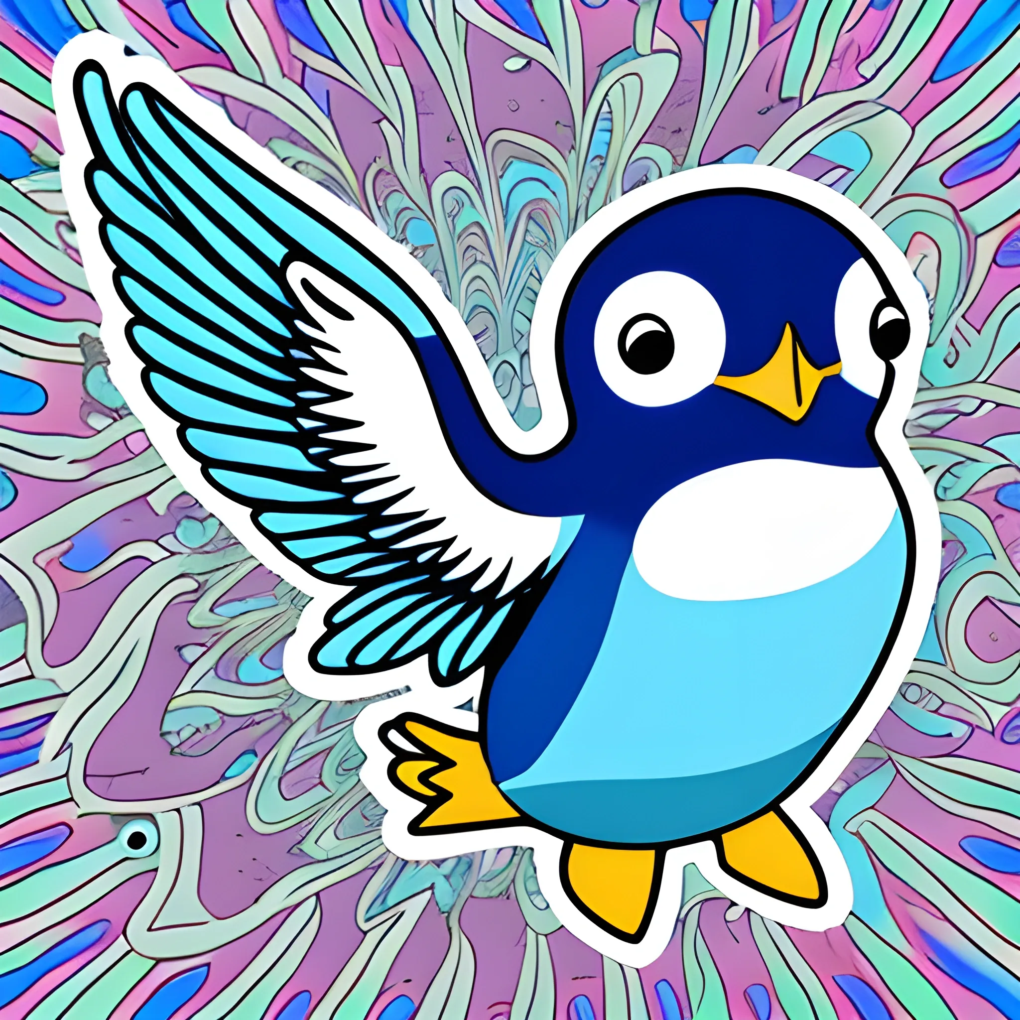 blue penguin wings, Trippy, Cartoon