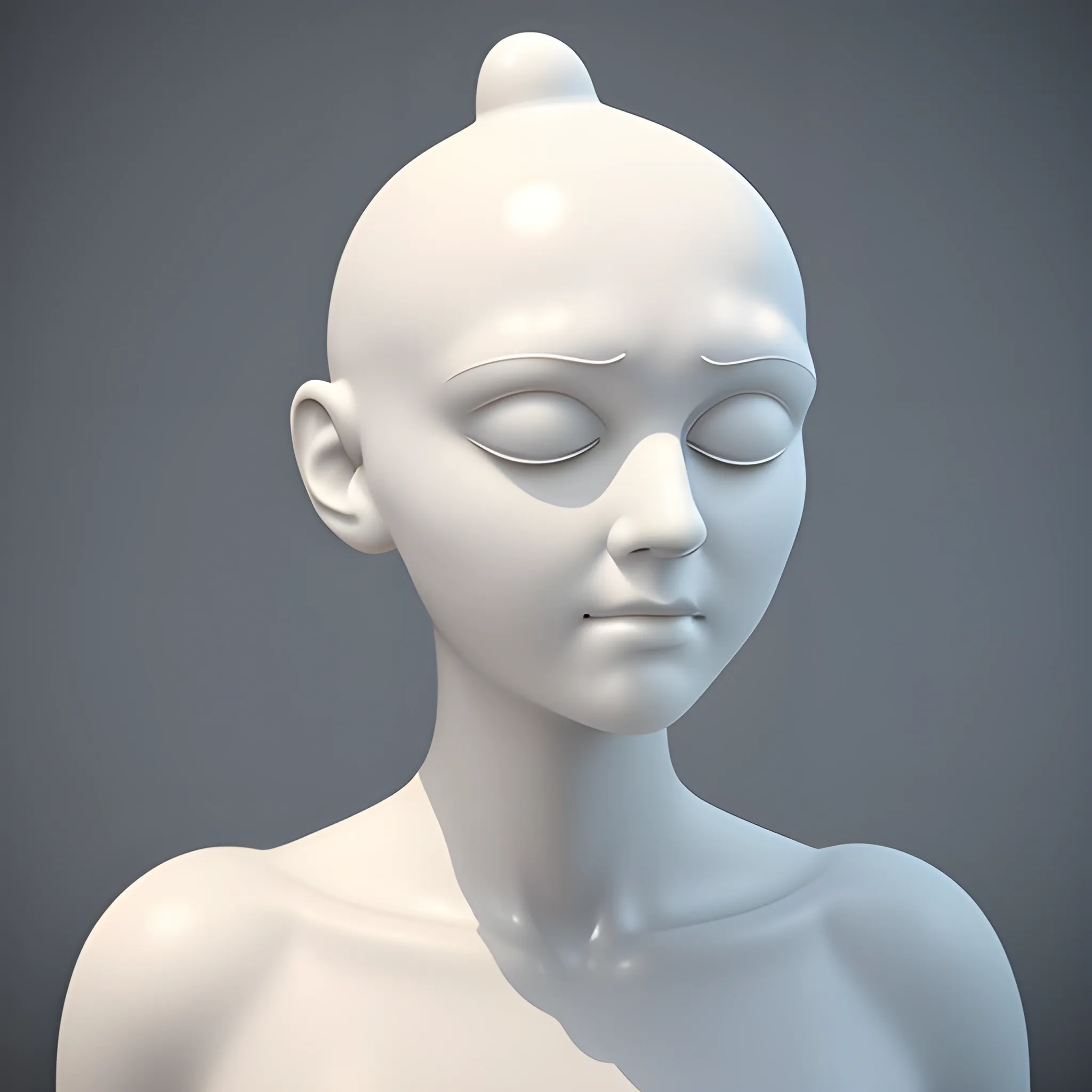 , 3D，White pulp, abstract water droplet shaped head, resembling an H-shaped body, with a relatively trendy overall style. The overall head to body ratio is 1:1 or 1:2, with a larger head and simple eyes on the face