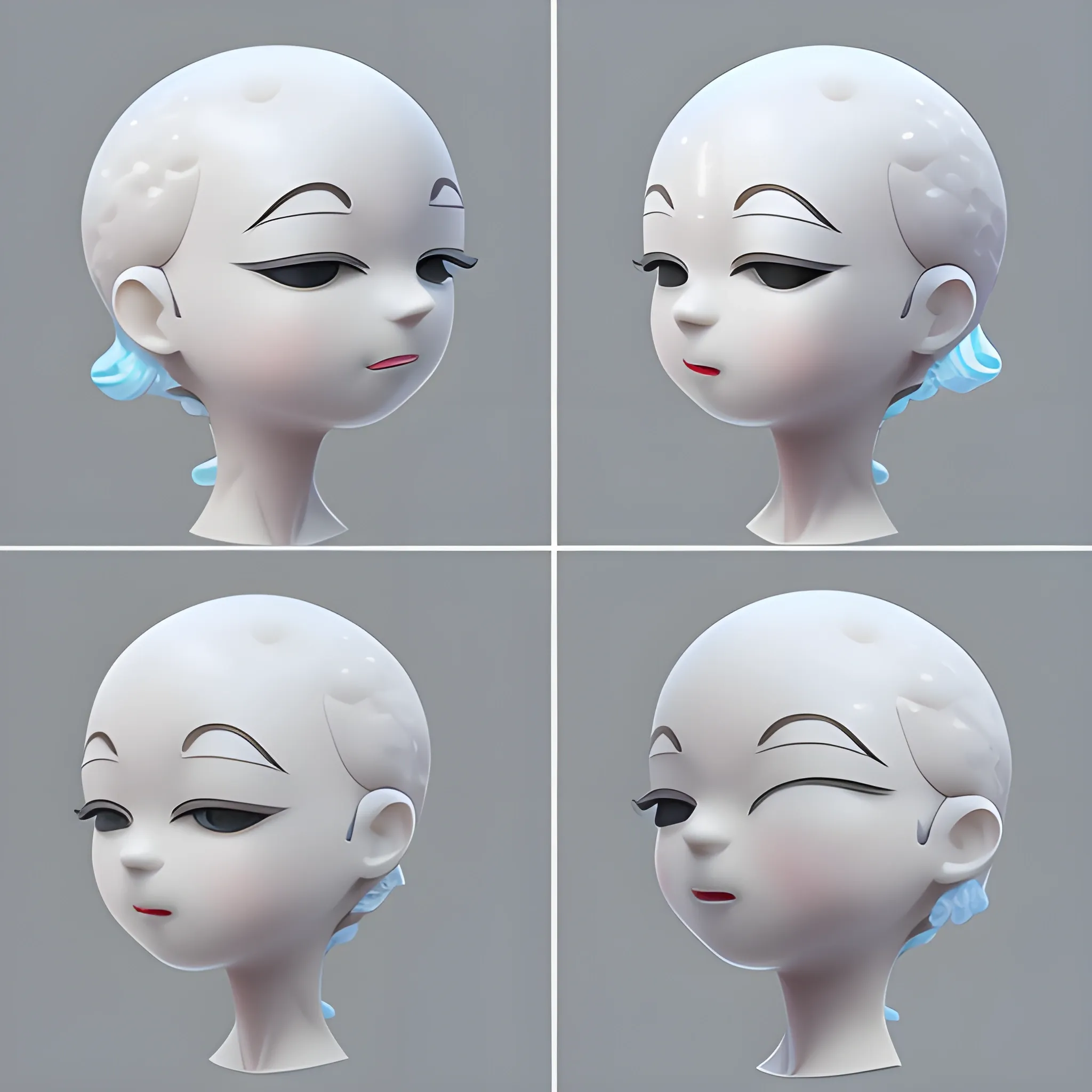 , 3D，White pulp, abstract water droplet shaped head, resembling an H-shaped body, with a relatively trendy overall style. The entire head to body ratio is a 1:1 or 1:2 Q-version character image, with a large head and simple eyes on the face. The personality is lively and cute